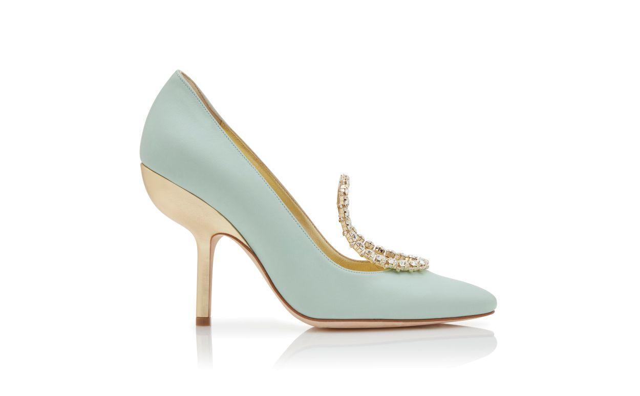 NAZMA Light Green and Gold Nappa Leather Pumps Product Image