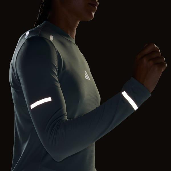 adidas Ultimate Running Reflective Long Sleeve Tee Silver Green L Womens Product Image