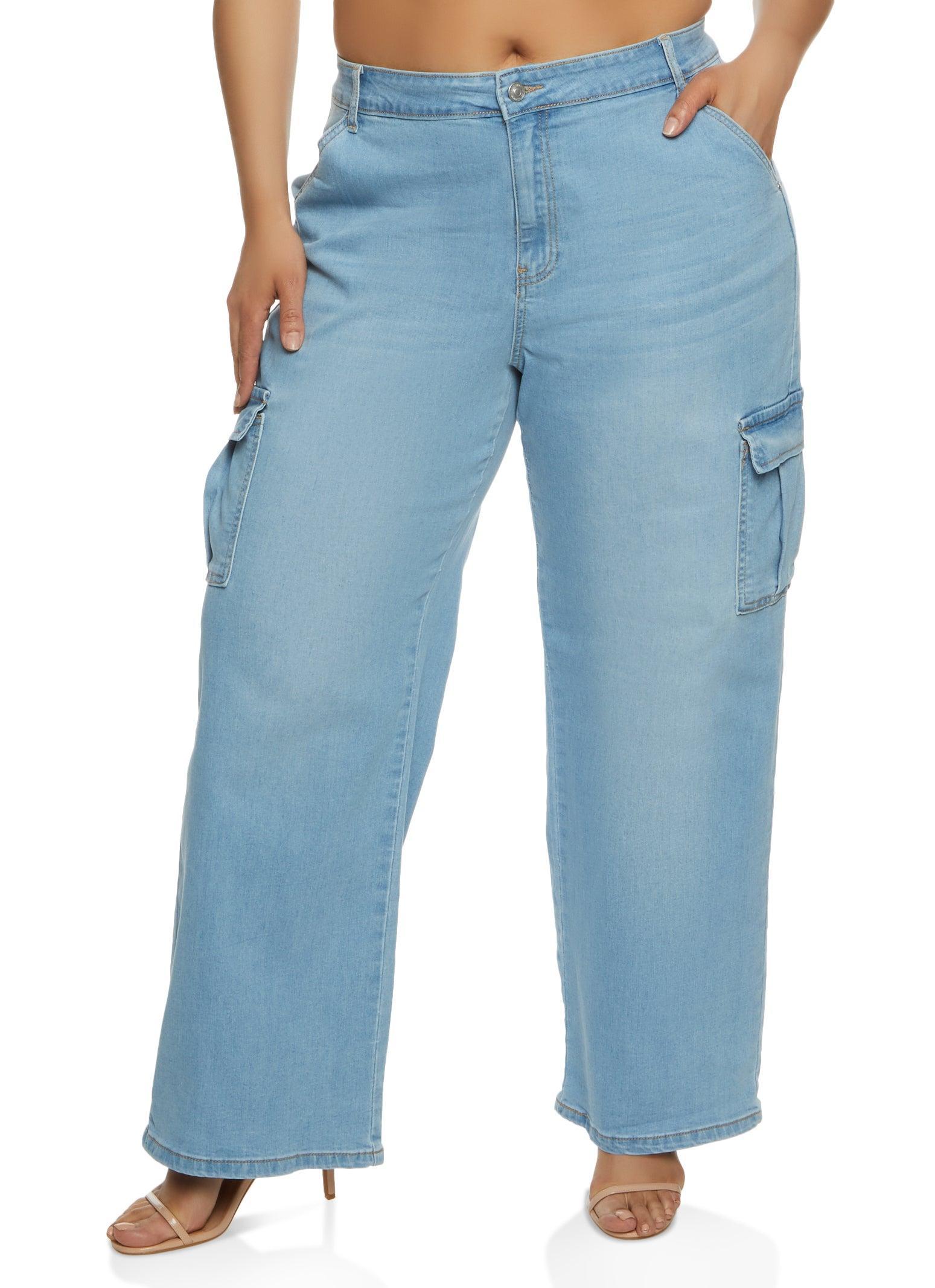 Womens Plus Size WAX High Waist Wide Leg Cargo Jeans Product Image