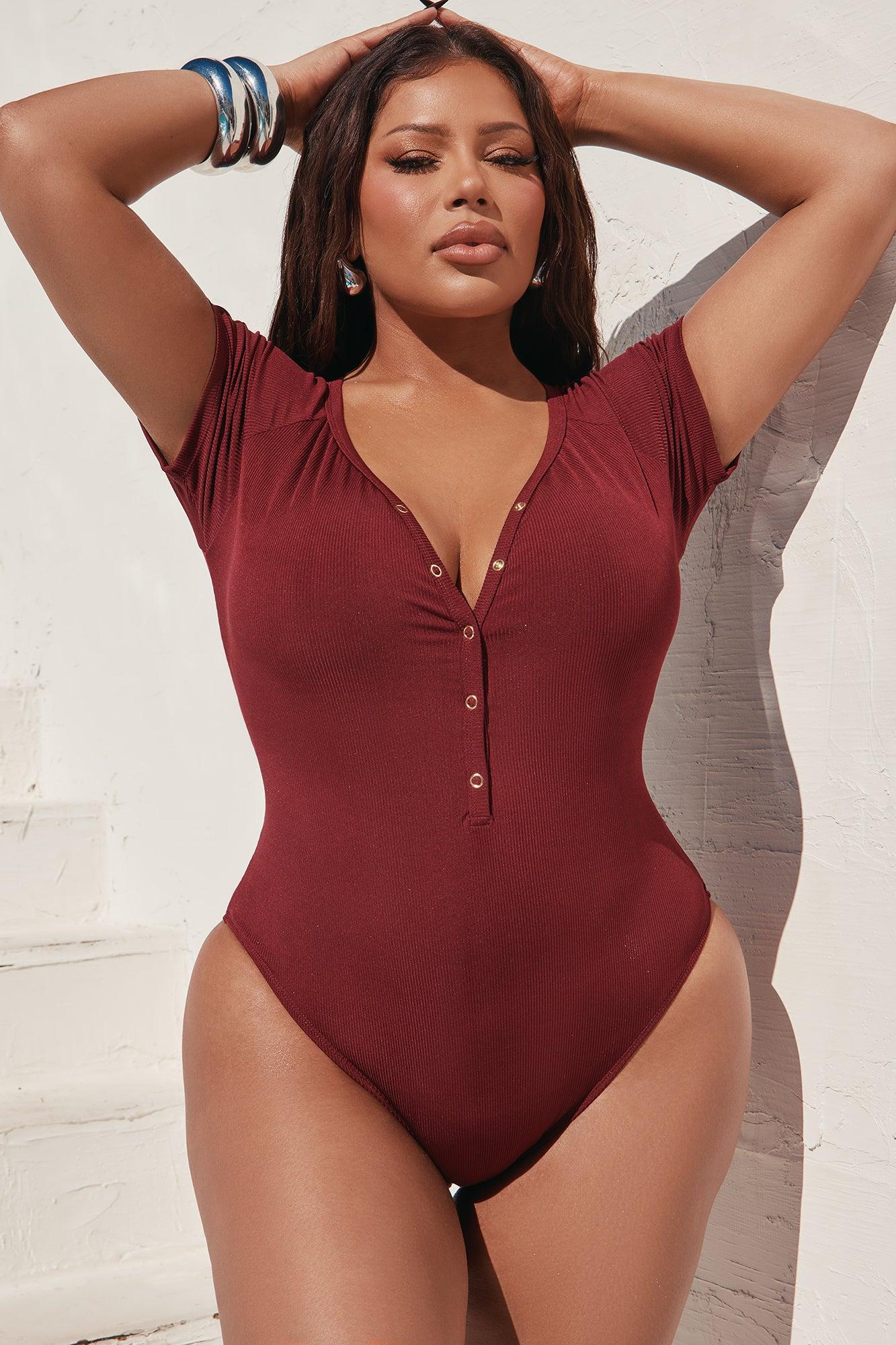 Snap It Up 1 Piece Swimsuit - Burgundy Product Image