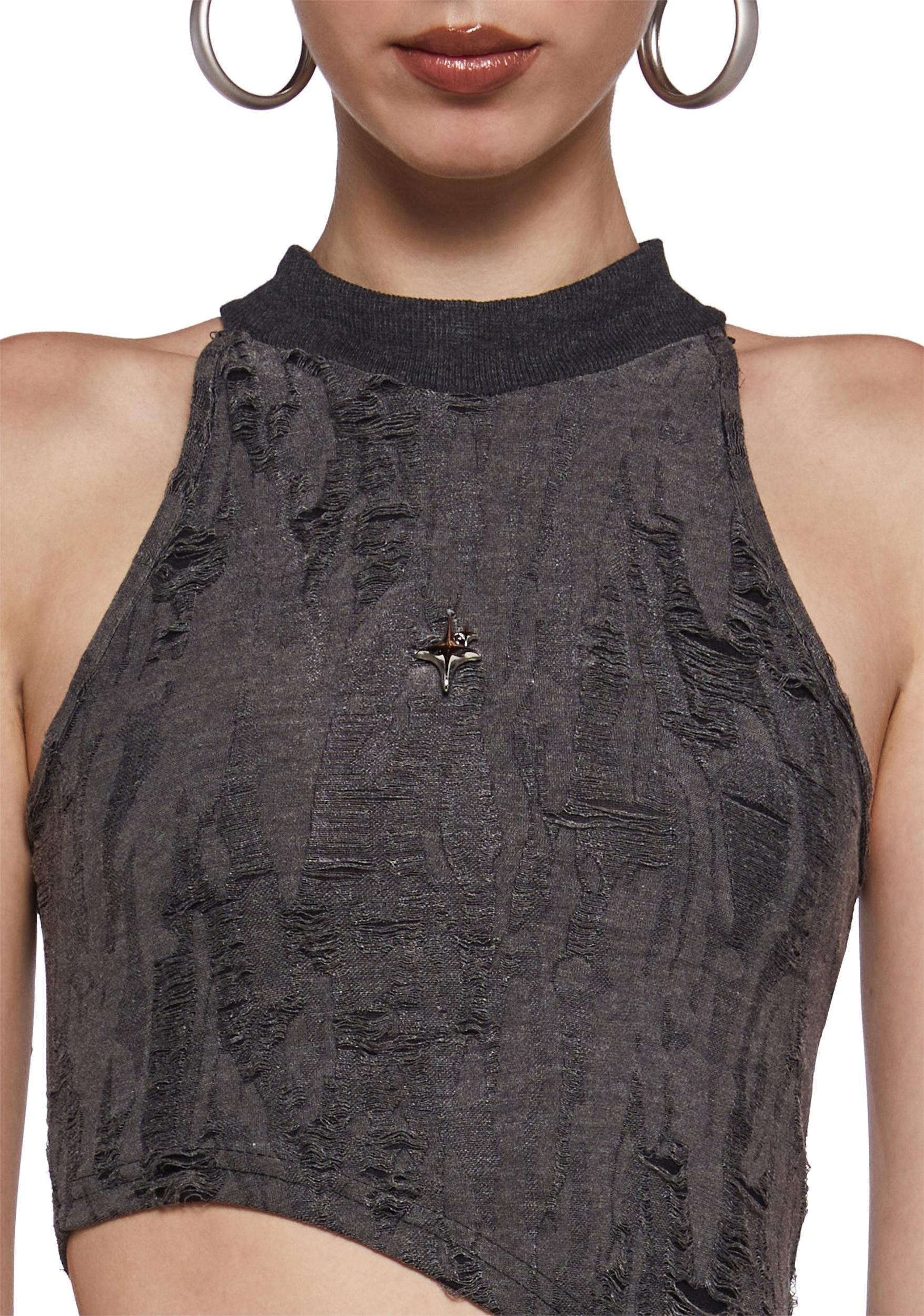 Distressed Asymmetrical Top - Gray Product Image
