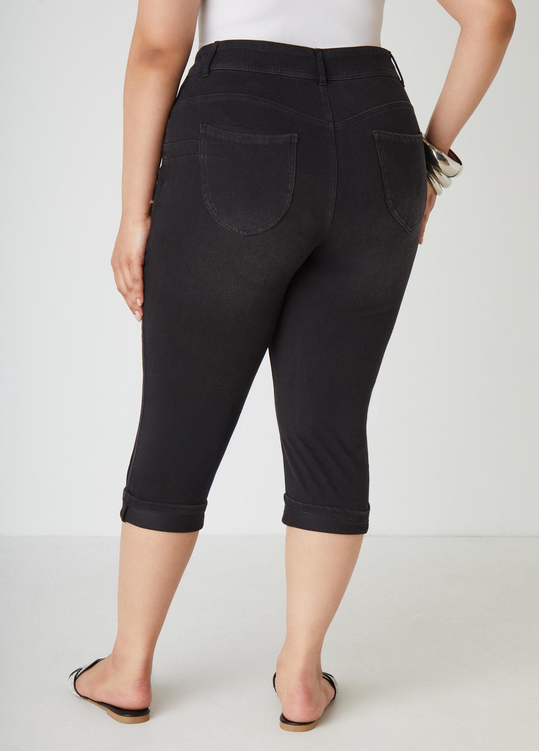 Cuffed Crystal Denim Capris Product Image