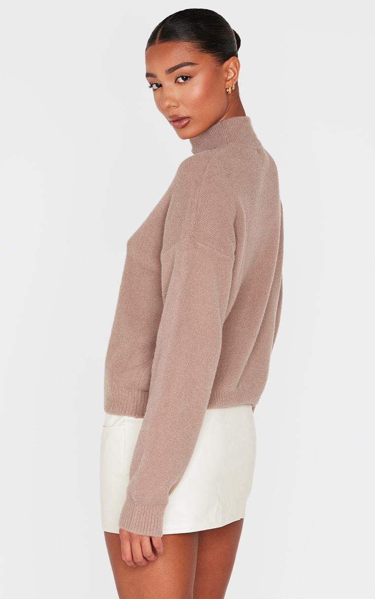 Light Mocha Soft Knit High Neck Oversized Sweater Product Image