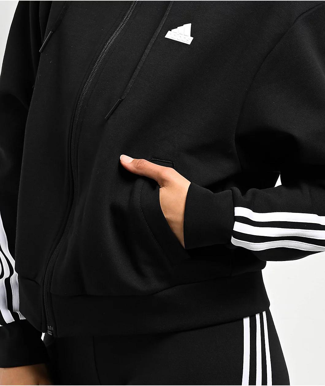 adidas 3 Stripe Black Zip Hoodie Product Image