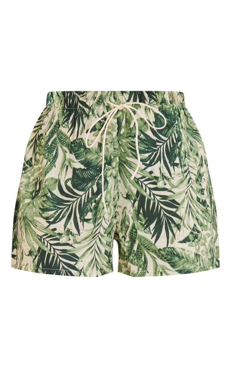 Green Leaf Printed Cotton Shorts Product Image