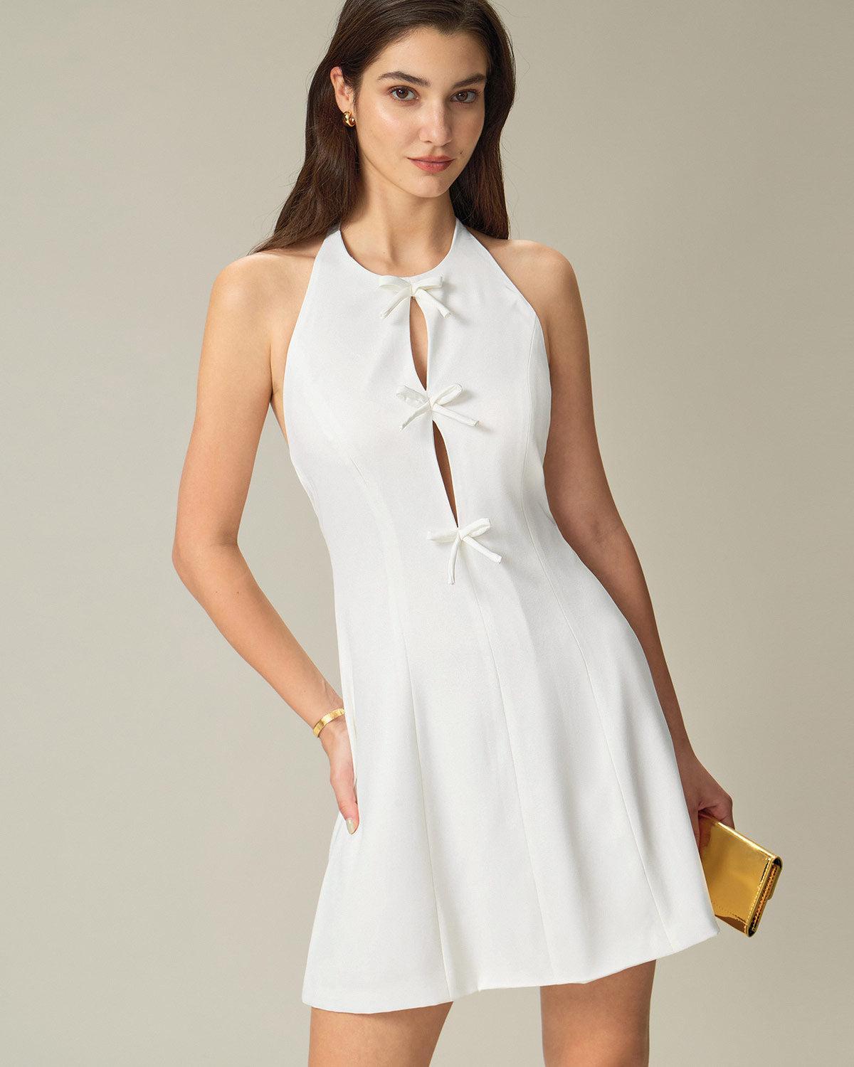 White Halter Backless Mini Dress Product Image