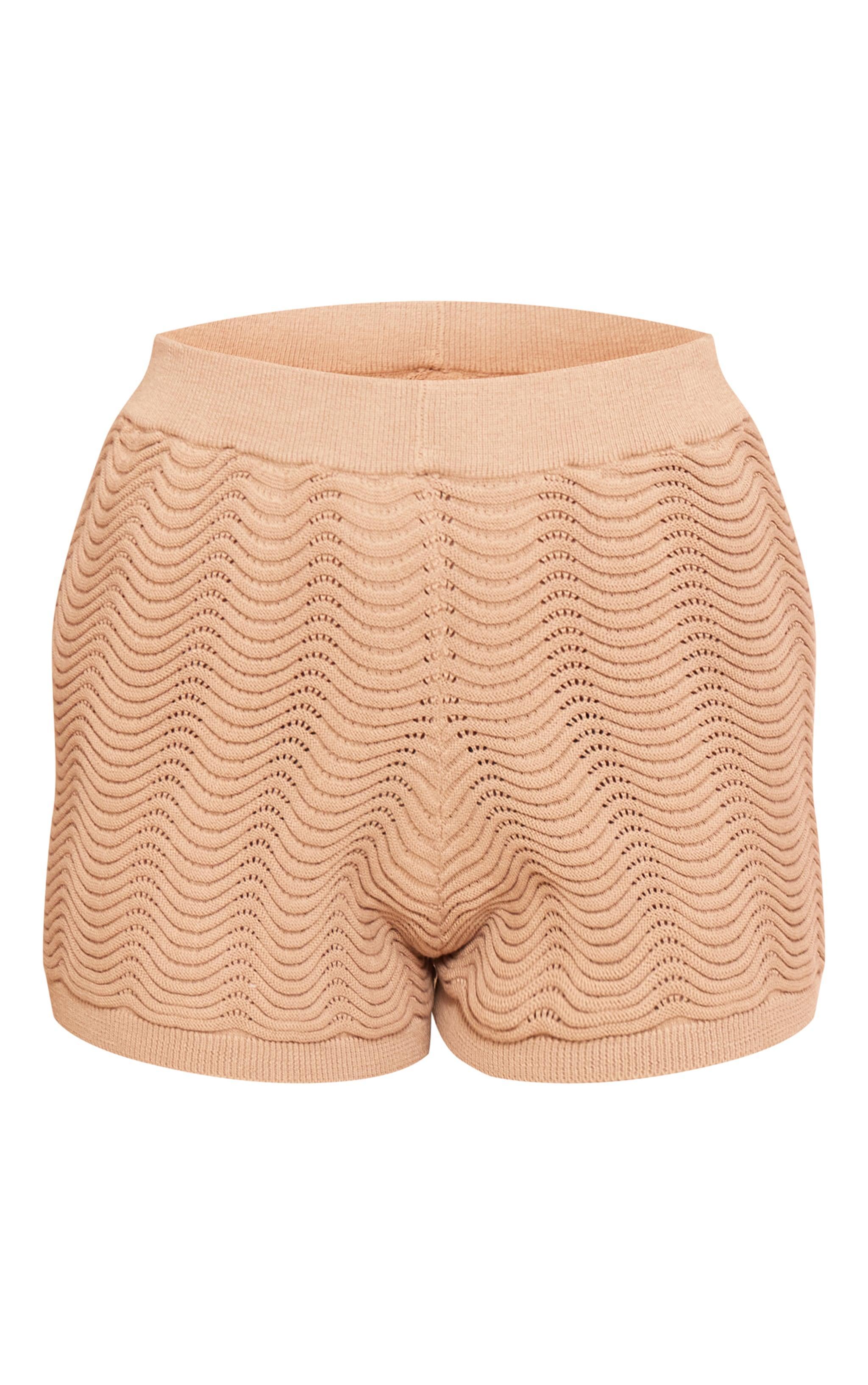 Taupe Wave Knit Shorts Product Image