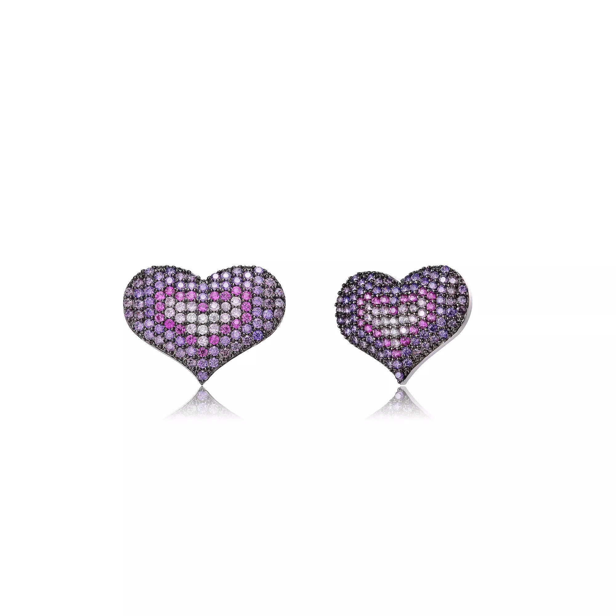Sterling Silver Multi-Colored Cubic Zirconia Heart Stud Earrings, Women's, Two Tone Product Image