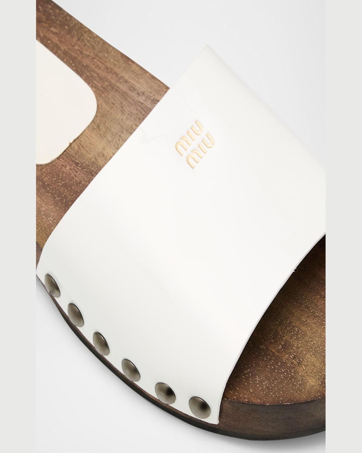 MIU MIU Wood Sole Flat Sandals With Studded Side In White Product Image
