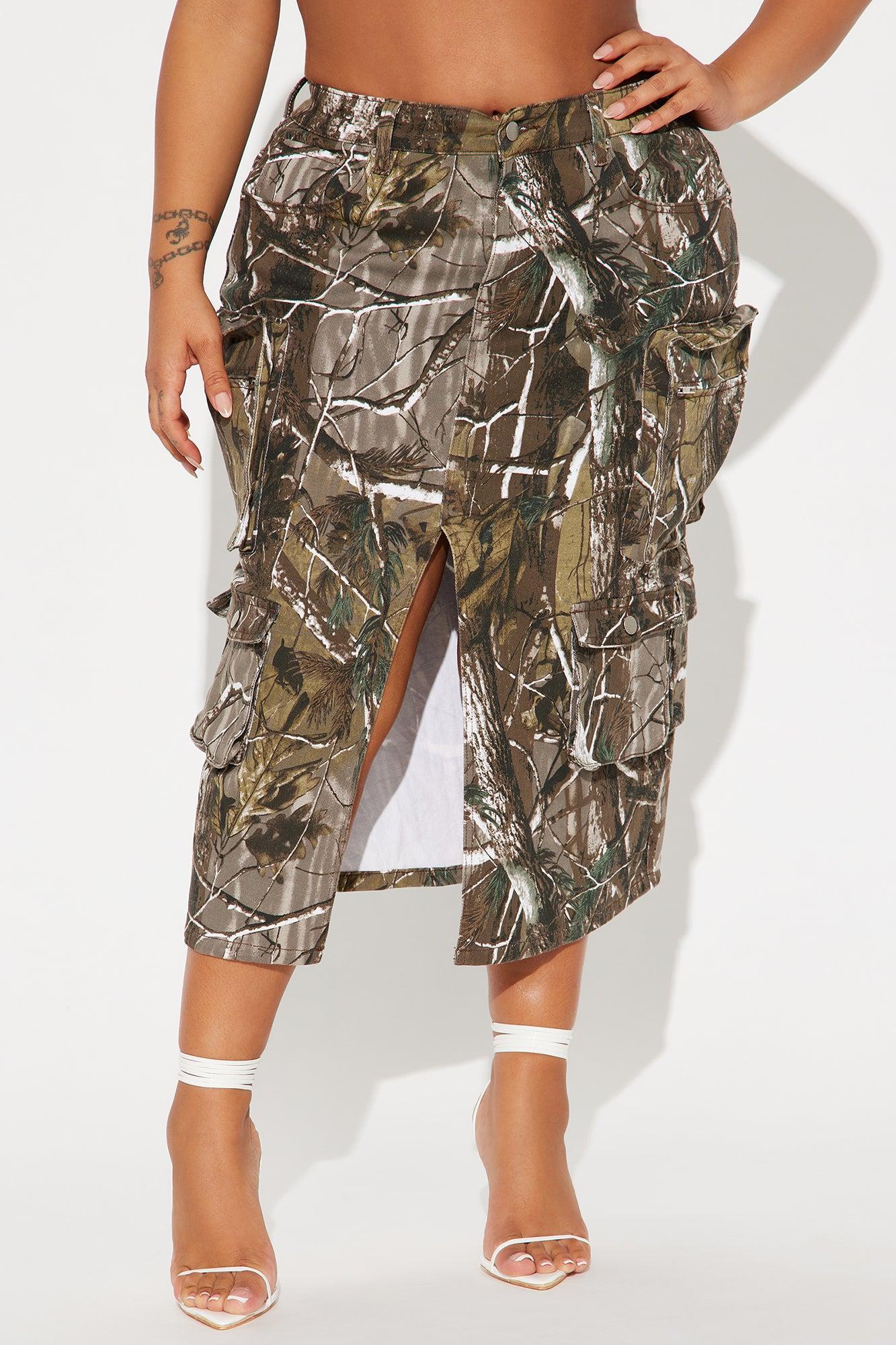 Somewhere Out There Tree Camo Midi Skirt - Olive/combo Product Image