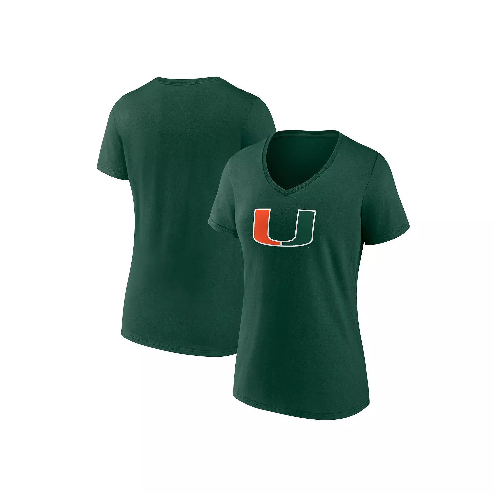 Women's Fanatics Green Miami Hurricanes Primary Logo V-Neck T-Shirt, Size: Large Product Image