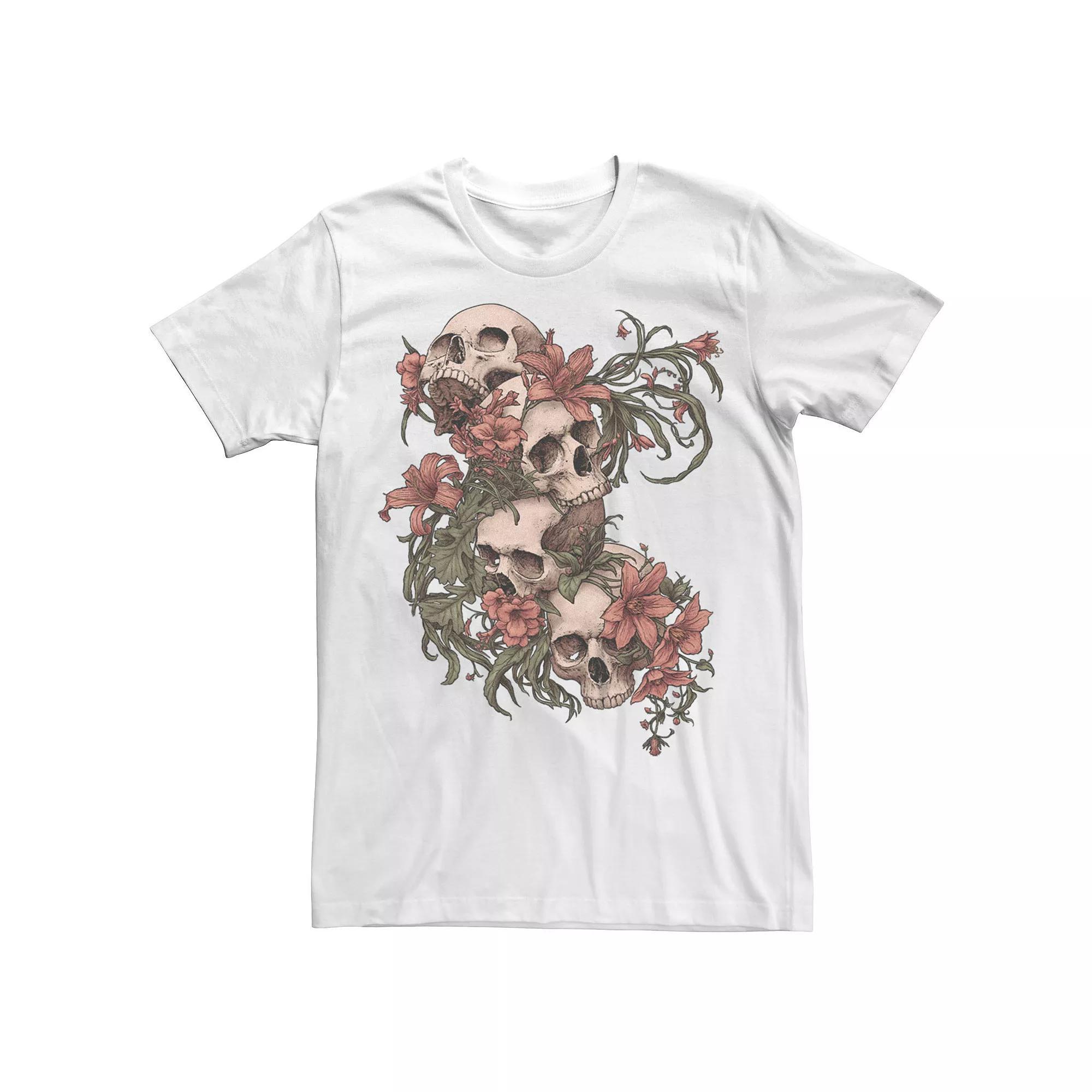 Men's Garden of Skulls Flowers Graphic Tee, Size: Small, White Product Image