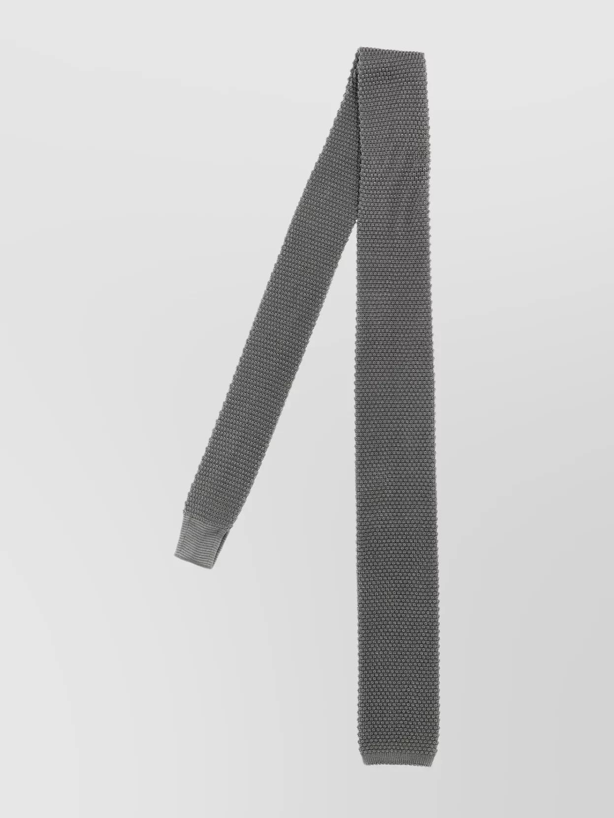 Knitted Slim Square End Tie In Grey Product Image