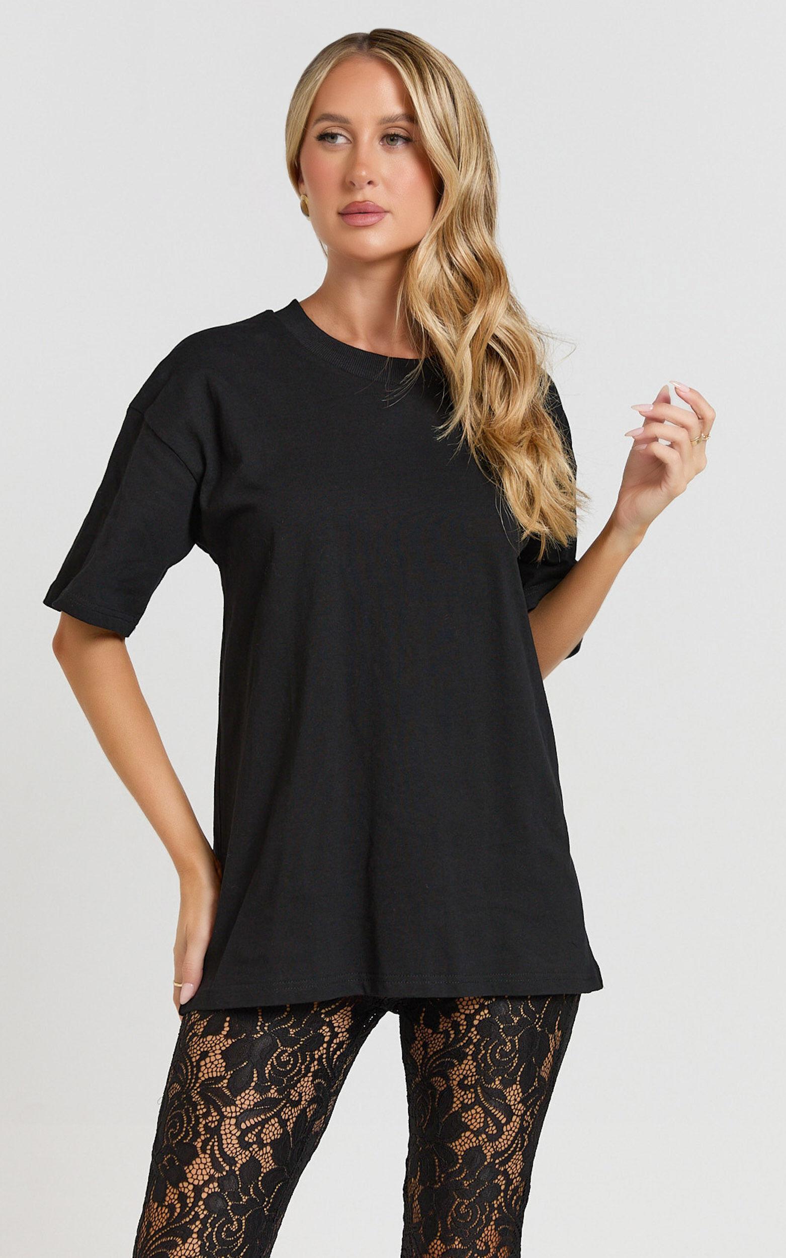 Prizza Top - Longline Boyfriend Tee Top in Black Product Image