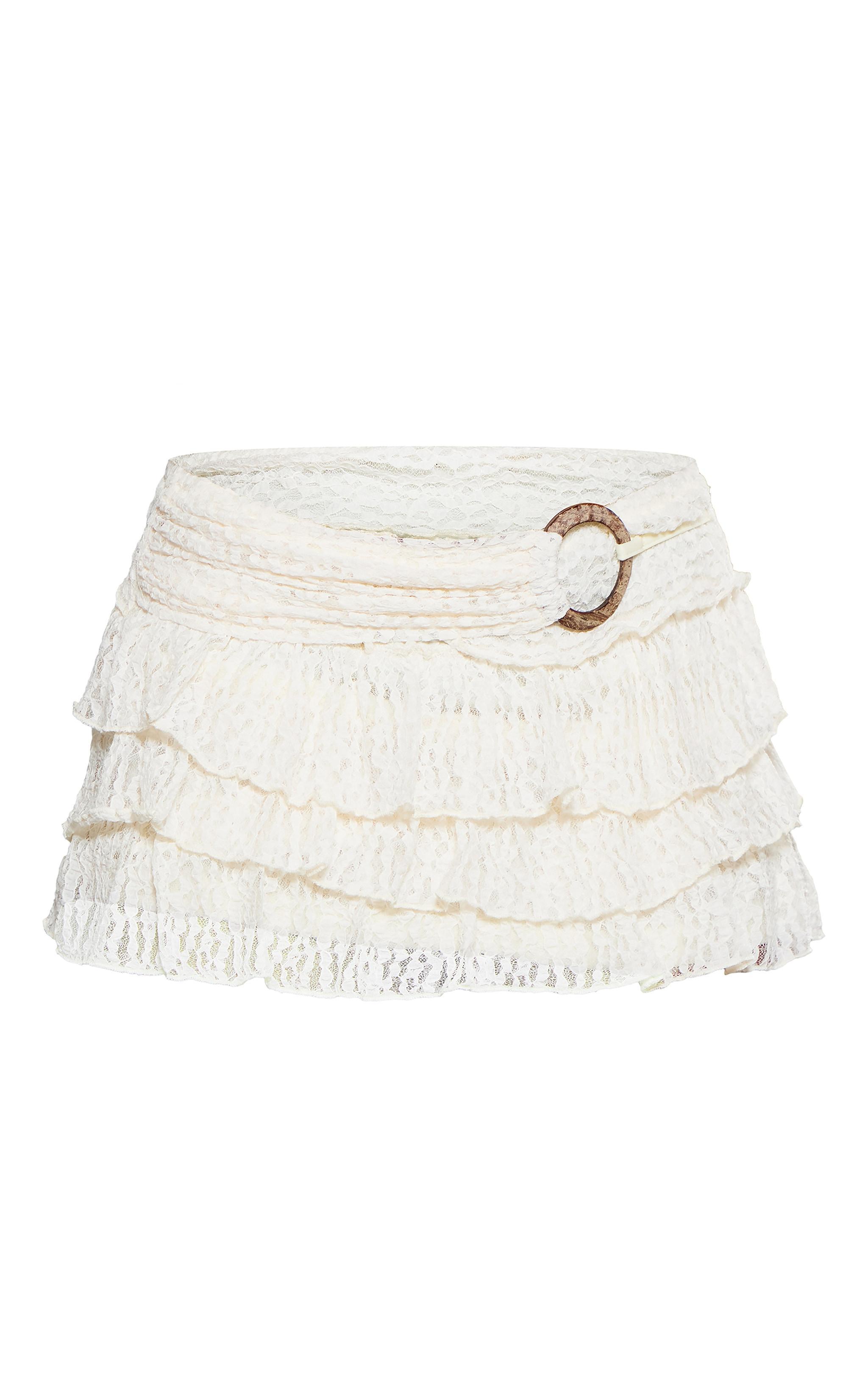 Cream Textured Ring Tiered Mini Skirt Product Image