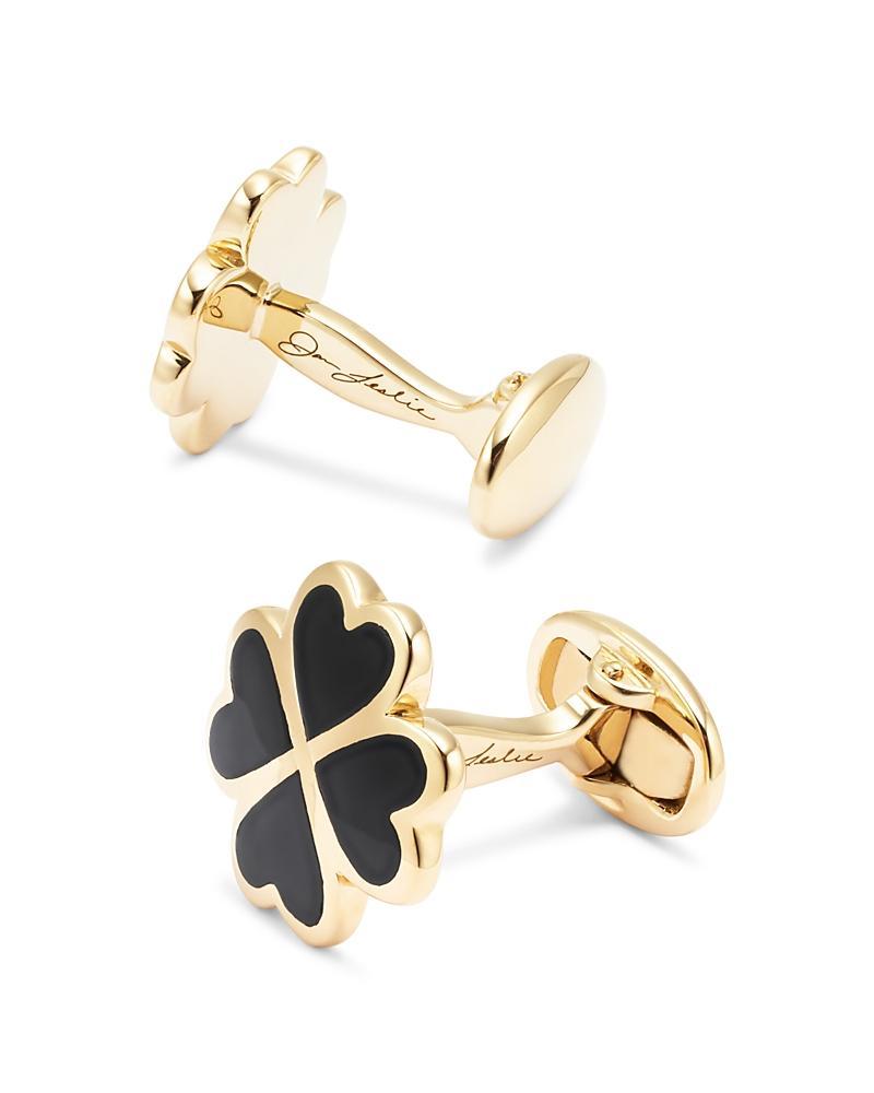 Mens 18K Gold Vermeil Black Onyx Four Leaf Clover Cufflinks Product Image