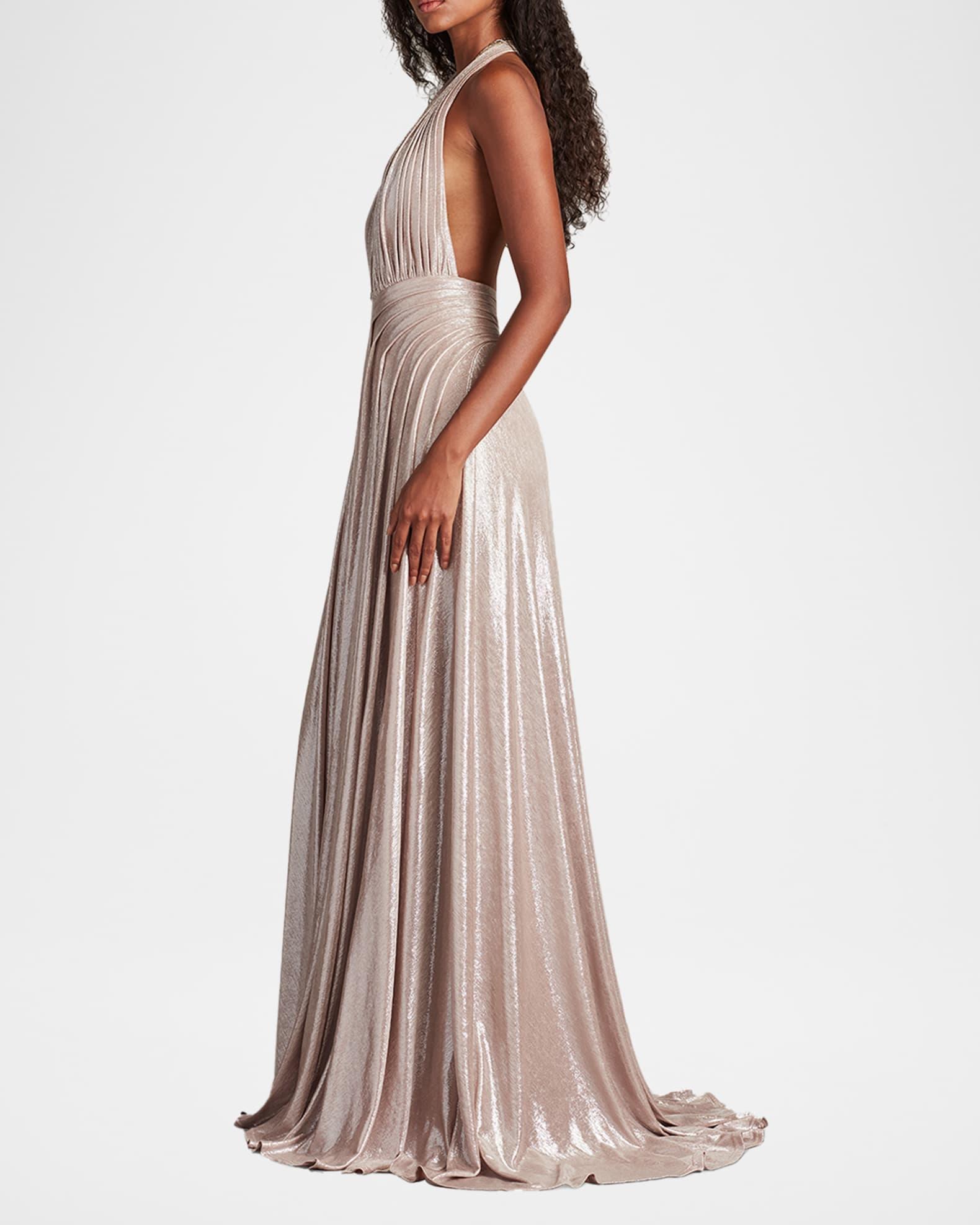 Backless Draped Deep V-Neck Gown Product Image