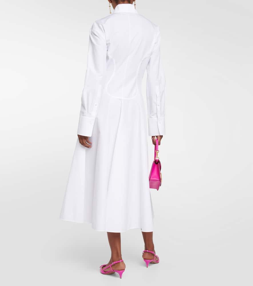 VALENTINO Compact Poplin Midi Dress With Rose In White Product Image