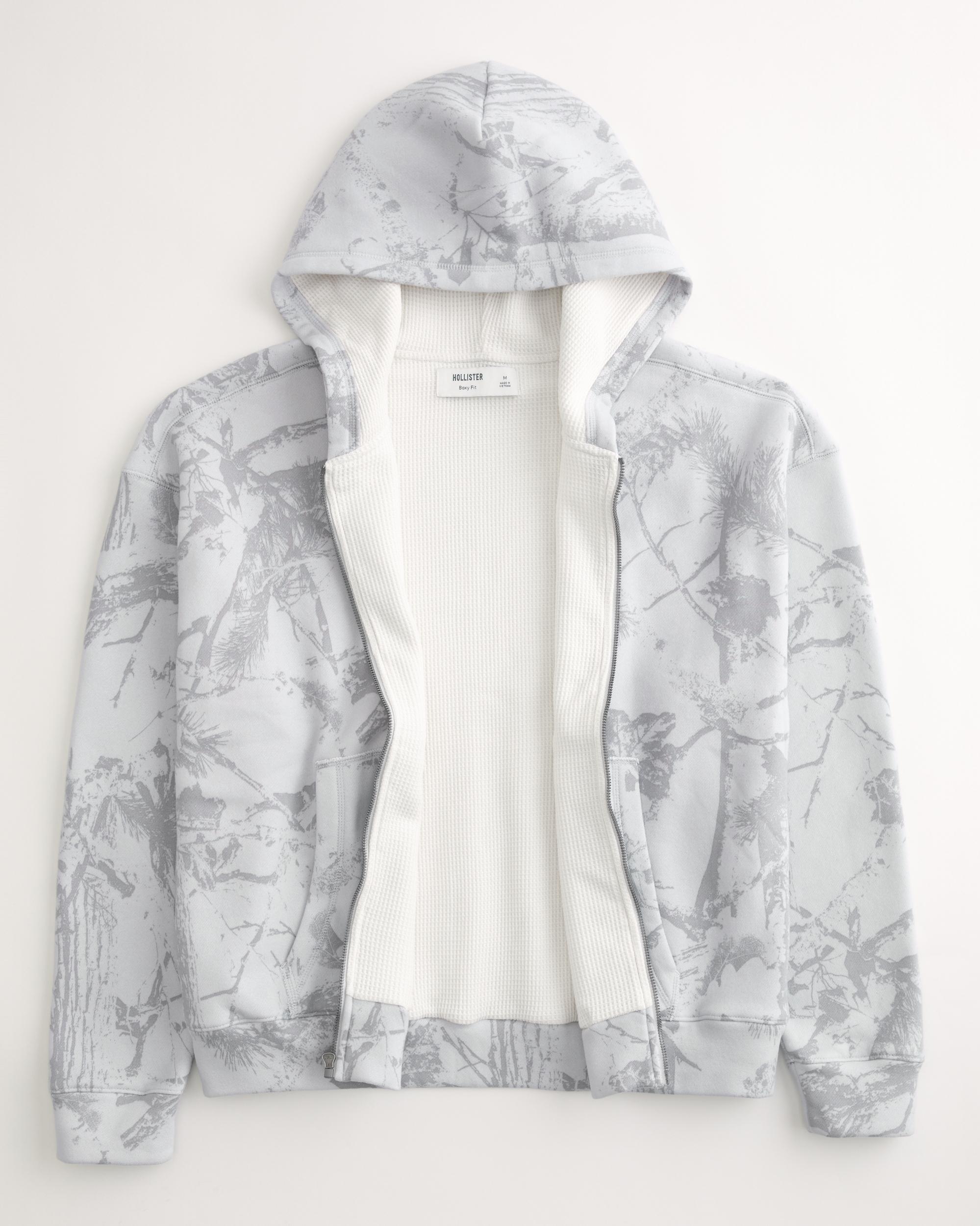 Boxy Waffle-Lined Zip-Up Hoodie Product Image