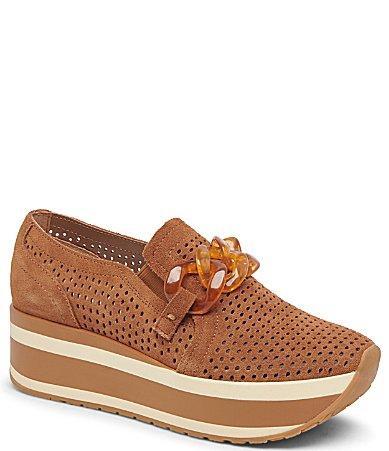 Dolce Vita Jhenee Perforated Suede Chain Detail Platform Loafers Product Image