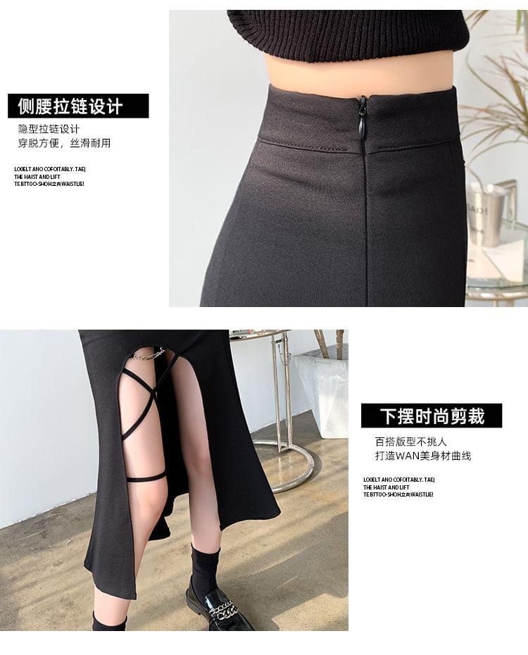 High Rise Cross Slit Midi Mermaid Skirt Product Image