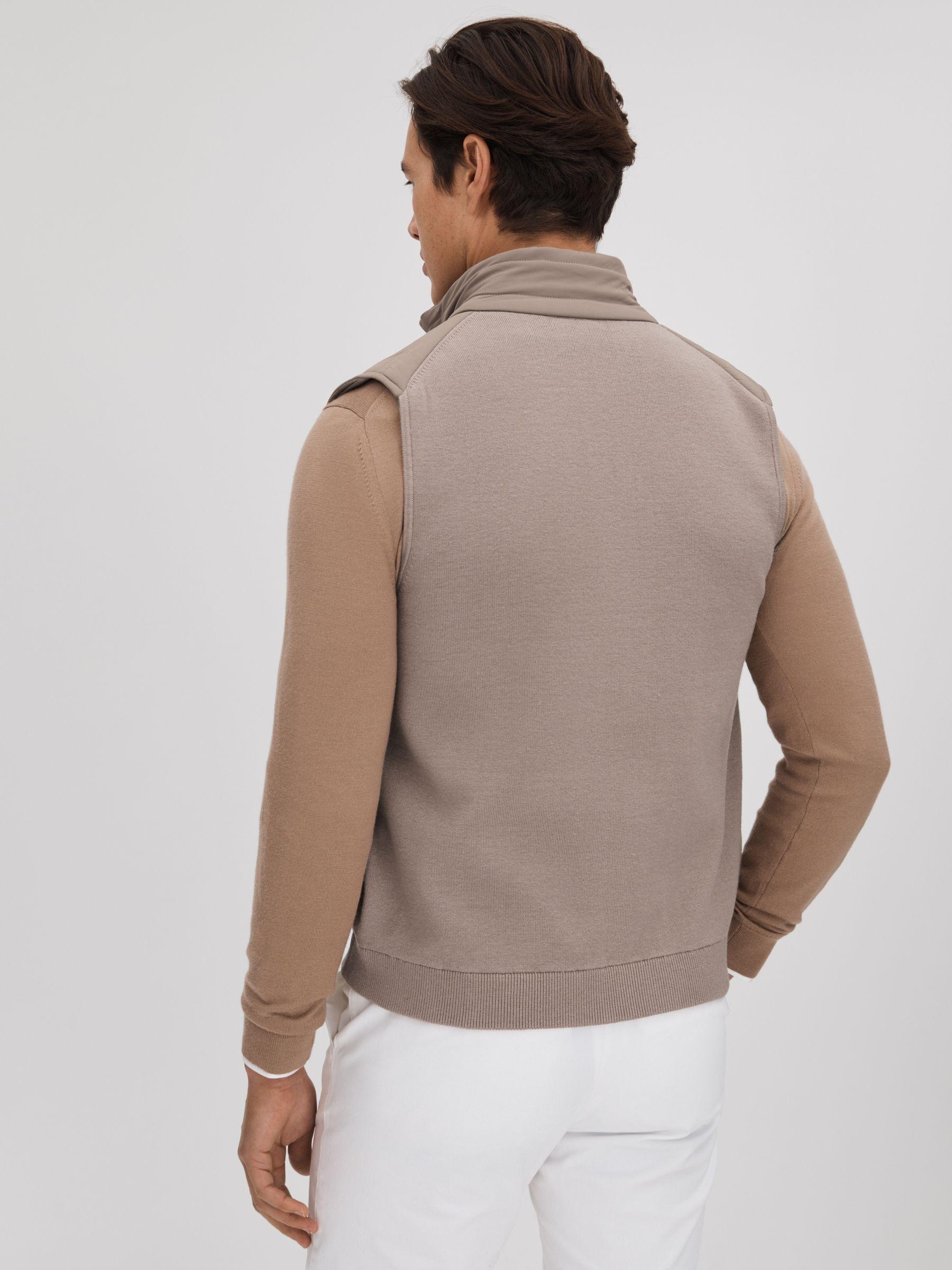 Hybrid Quilt and Knit Zip-Through Gilet in Mink Product Image