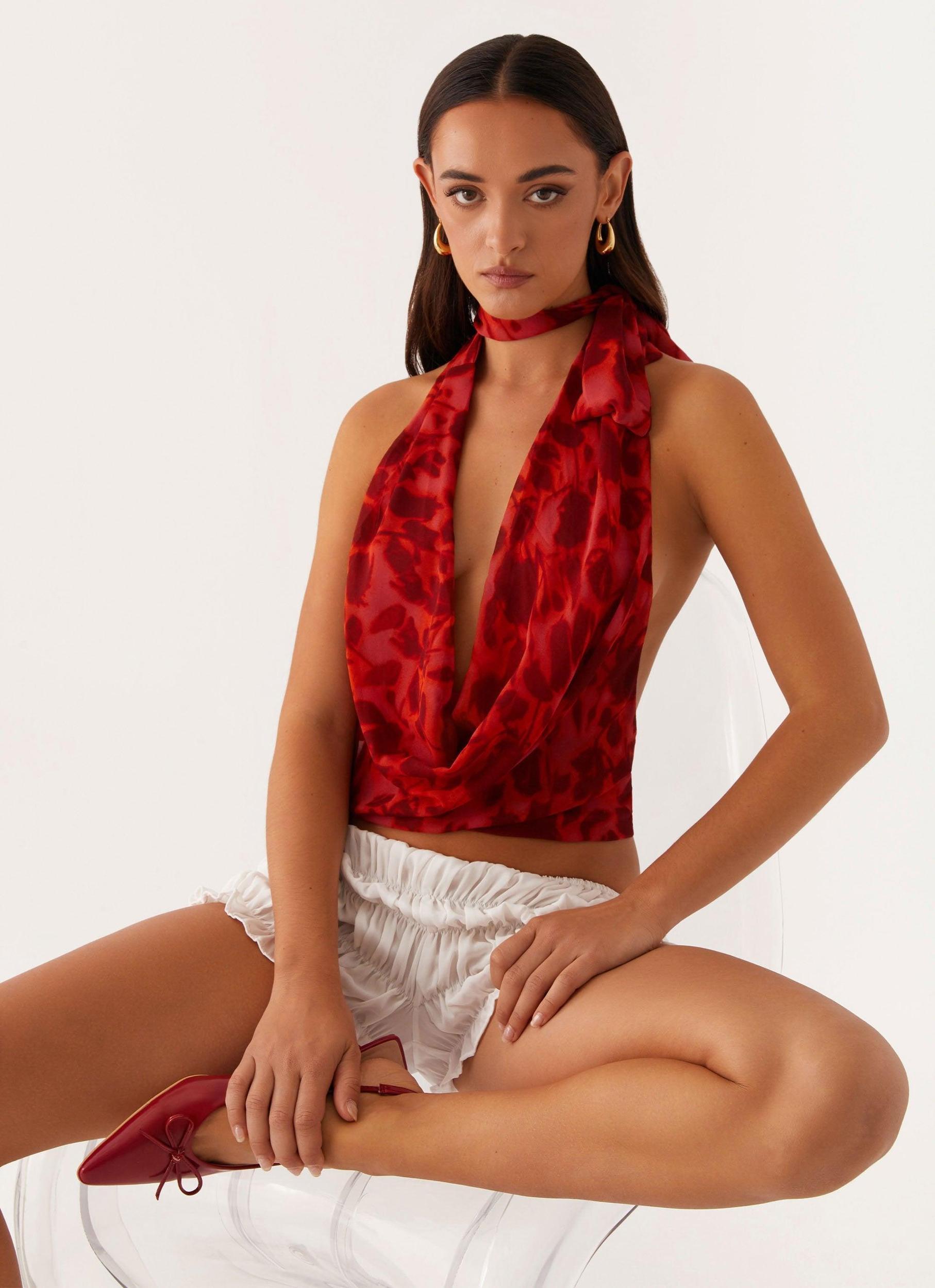 Best Self Top - Deep Red Floral Product Image