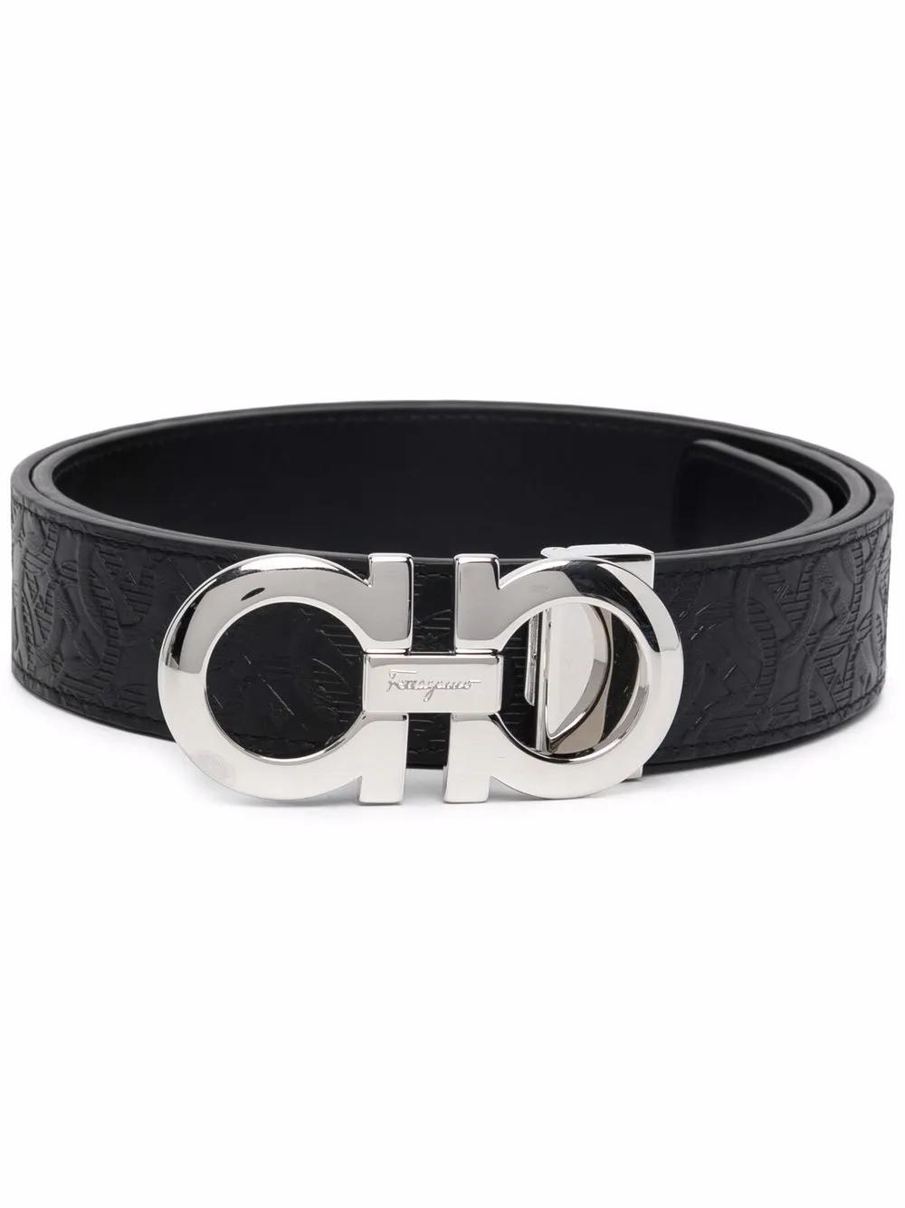 FERRAGAMO Embossed Gancini Belt In Black Product Image