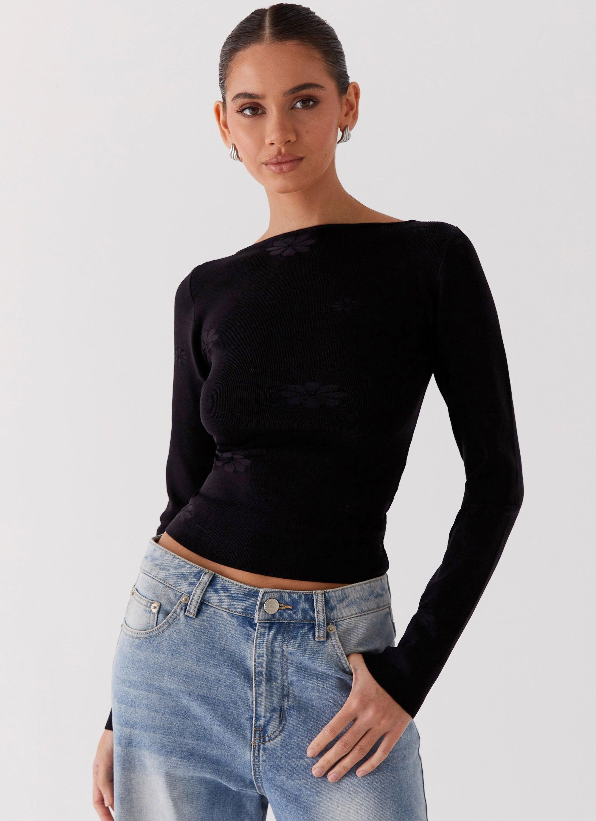 Dandelion Long Sleeve Knit Top - Black Product Image