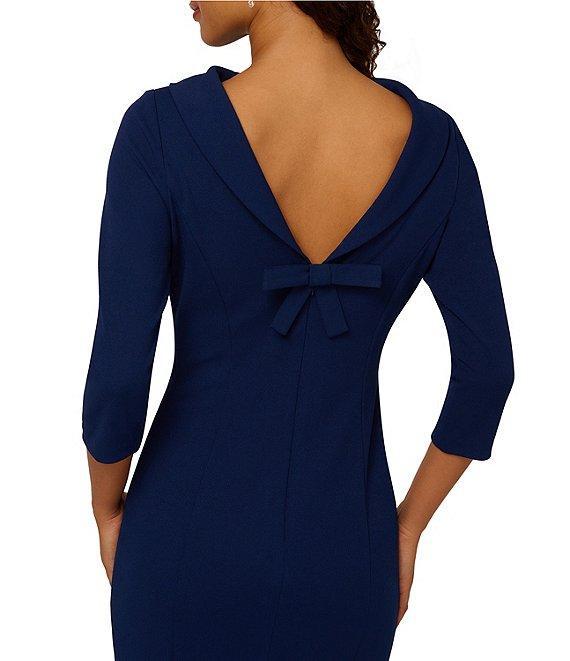 Adrianna Papell Crepe Drape Boat Neck 3/4 Sleeve Open V-Back Bow Dress Product Image