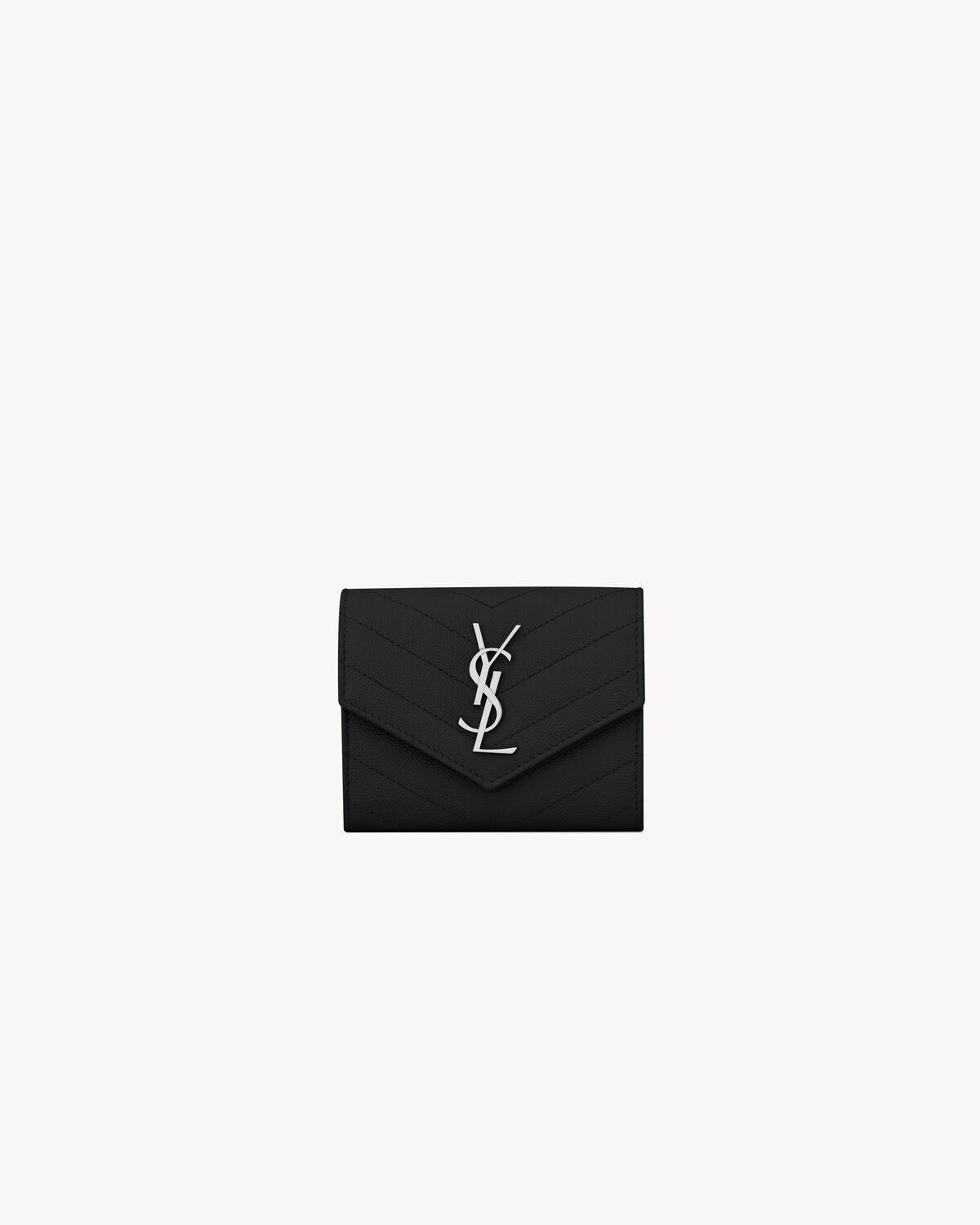 CASSANDRE MATELASSÉ compact tri fold wallet in grain de poudre leather | Saint Laurent | YSL.com Product Image