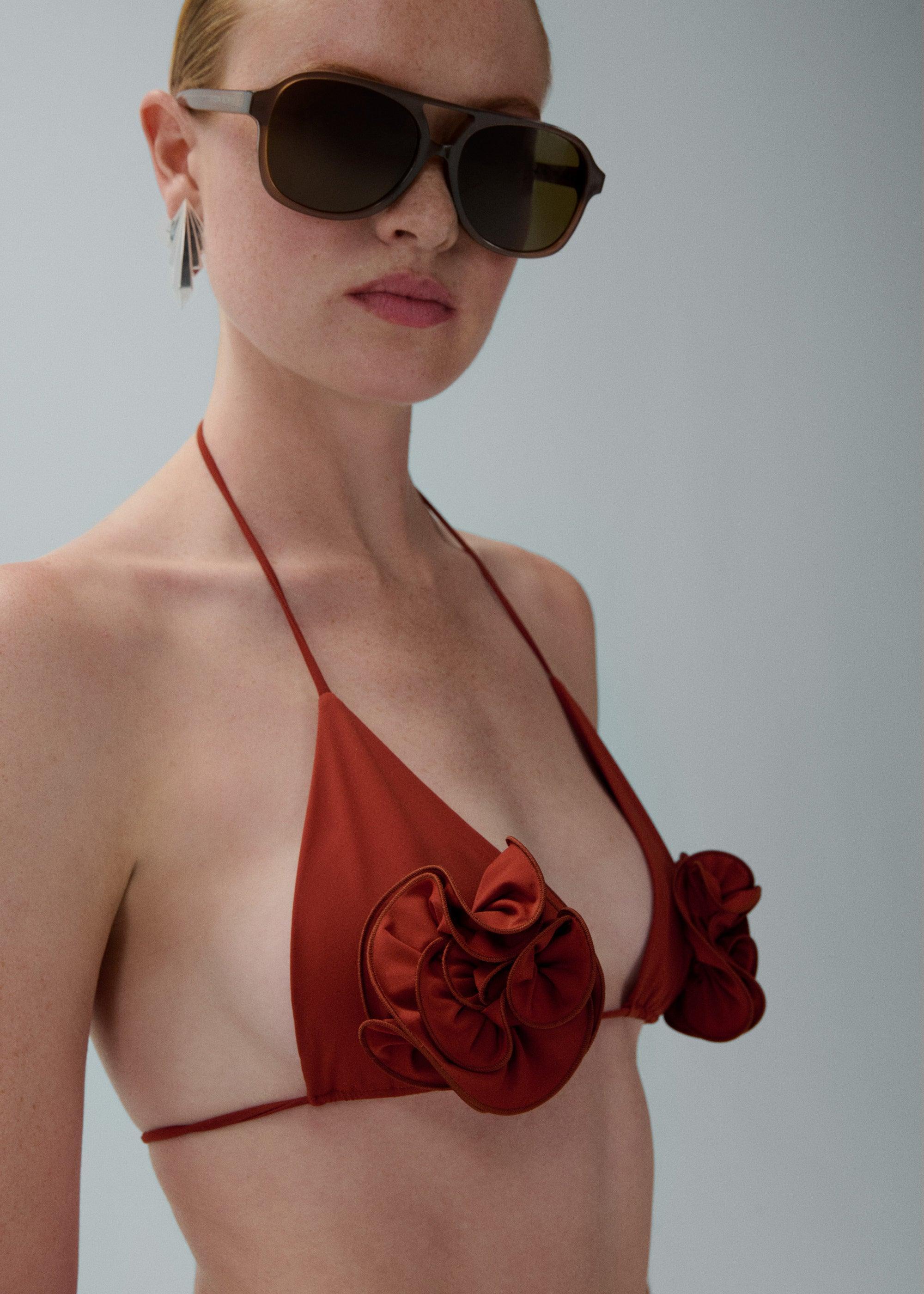 Floral strappy triangle bikini top in rust Product Image