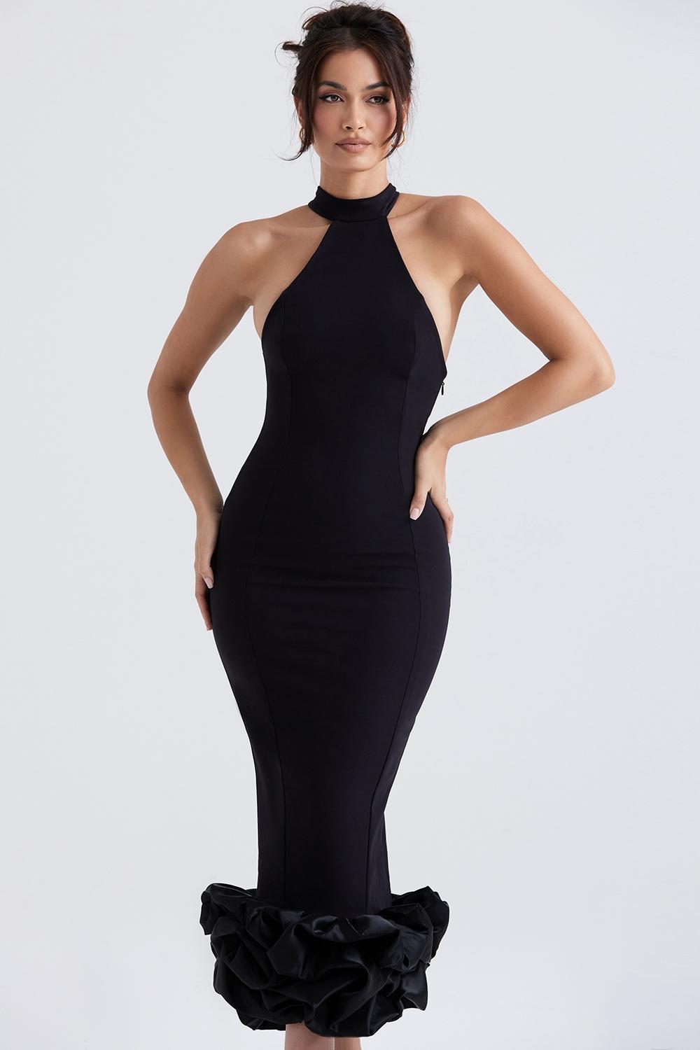 Juniper Black Peplum Midi Dress Product Image