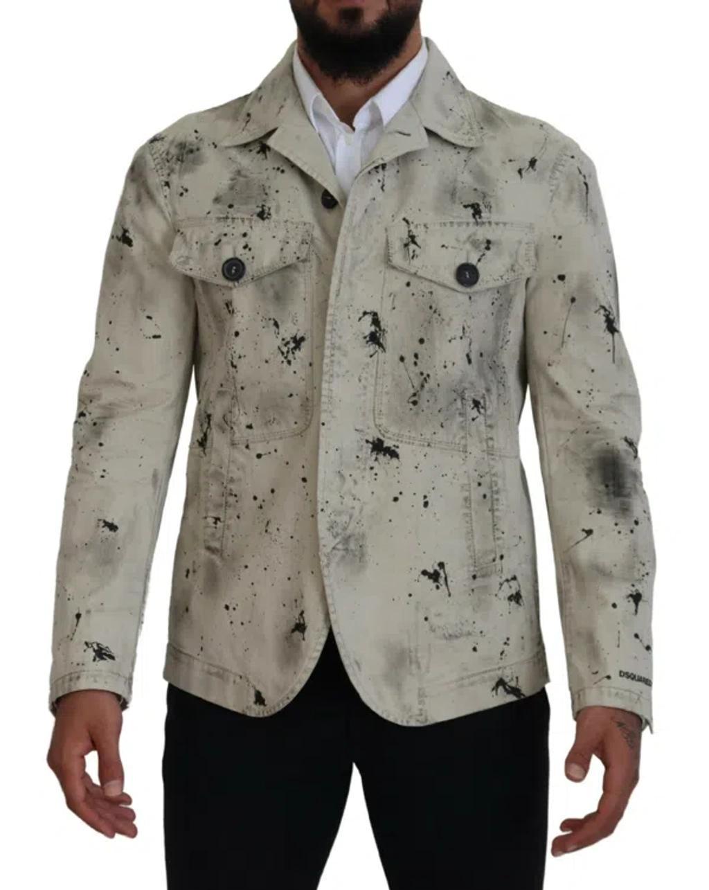 DSQUARED2 Dsqua² Ivory Splash Print Casual Blue Men's Jacket In Grey Product Image