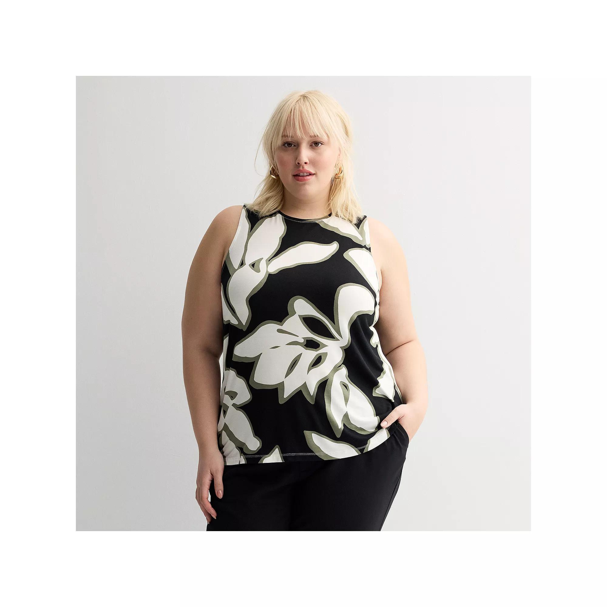 Plus Size Nine West Essential Easy High-Neck Tank, Women's, Size: 4XL, Black Leaf Product Image