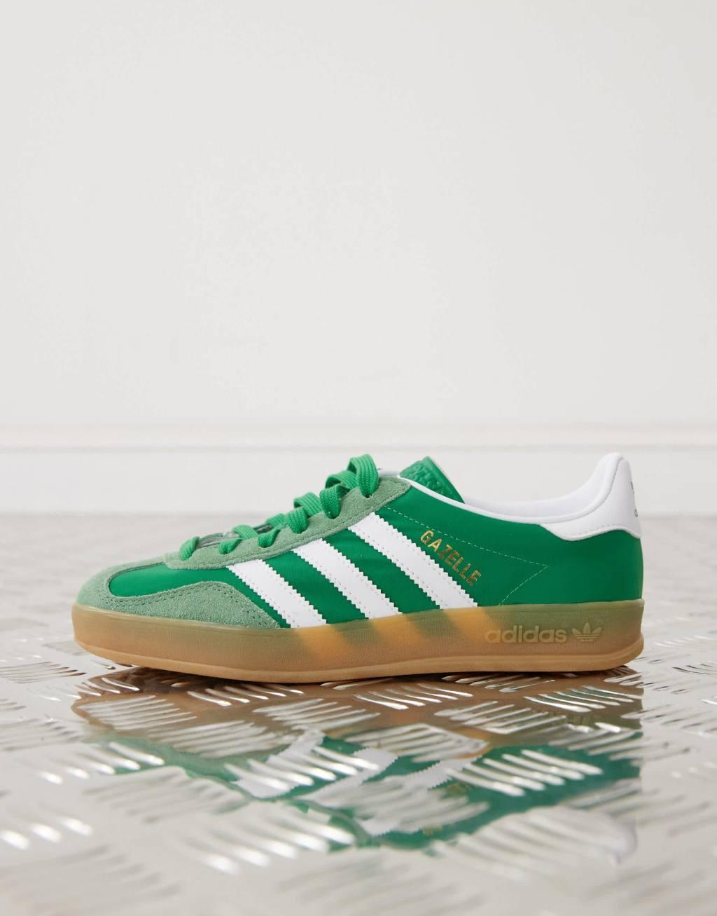 adidas Originals Gazelle Indoor sneakers in green and white Product Image