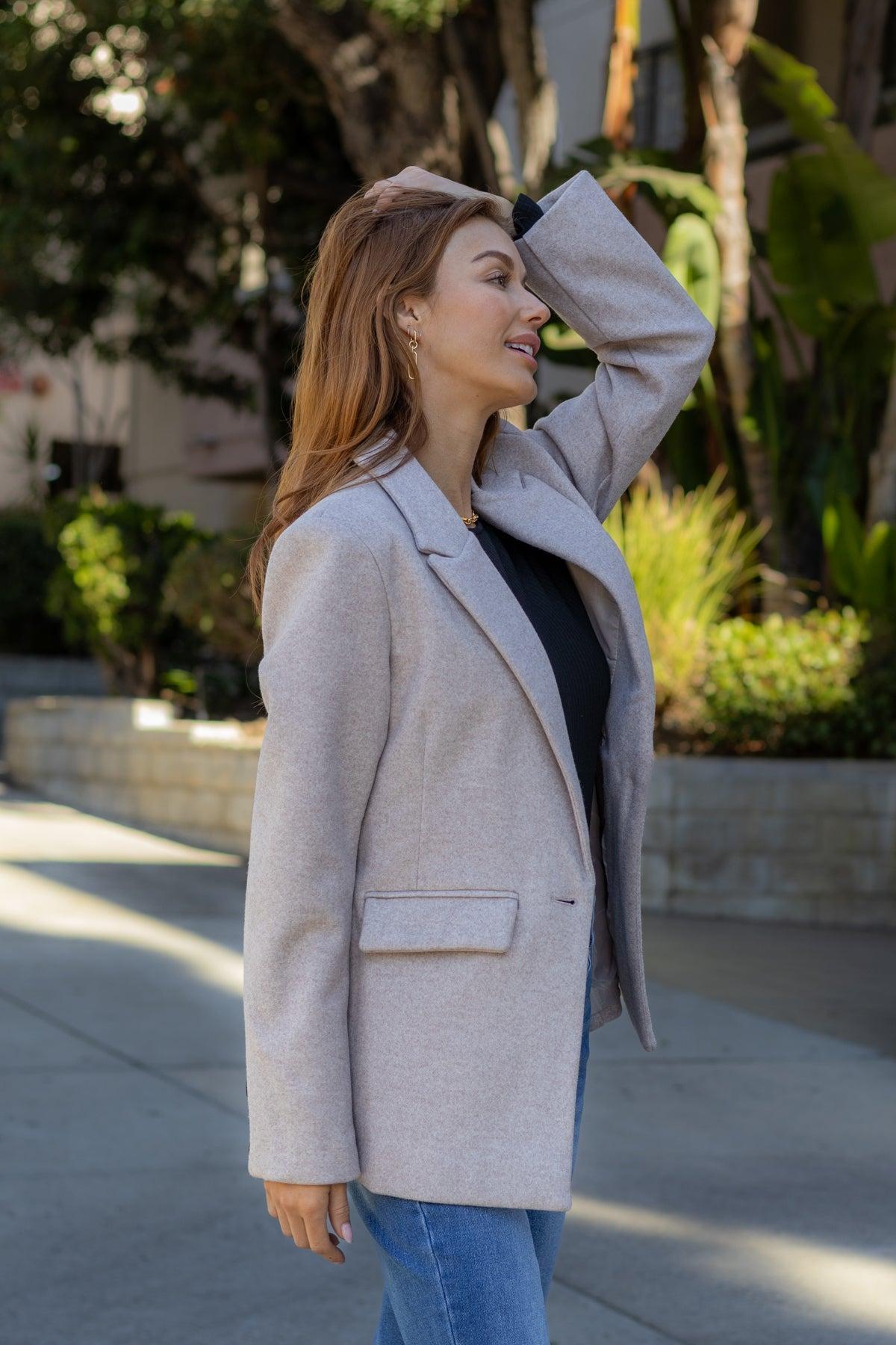 Make An Impression Blazer Coat - Oatmeal - FINAL SALE Product Image