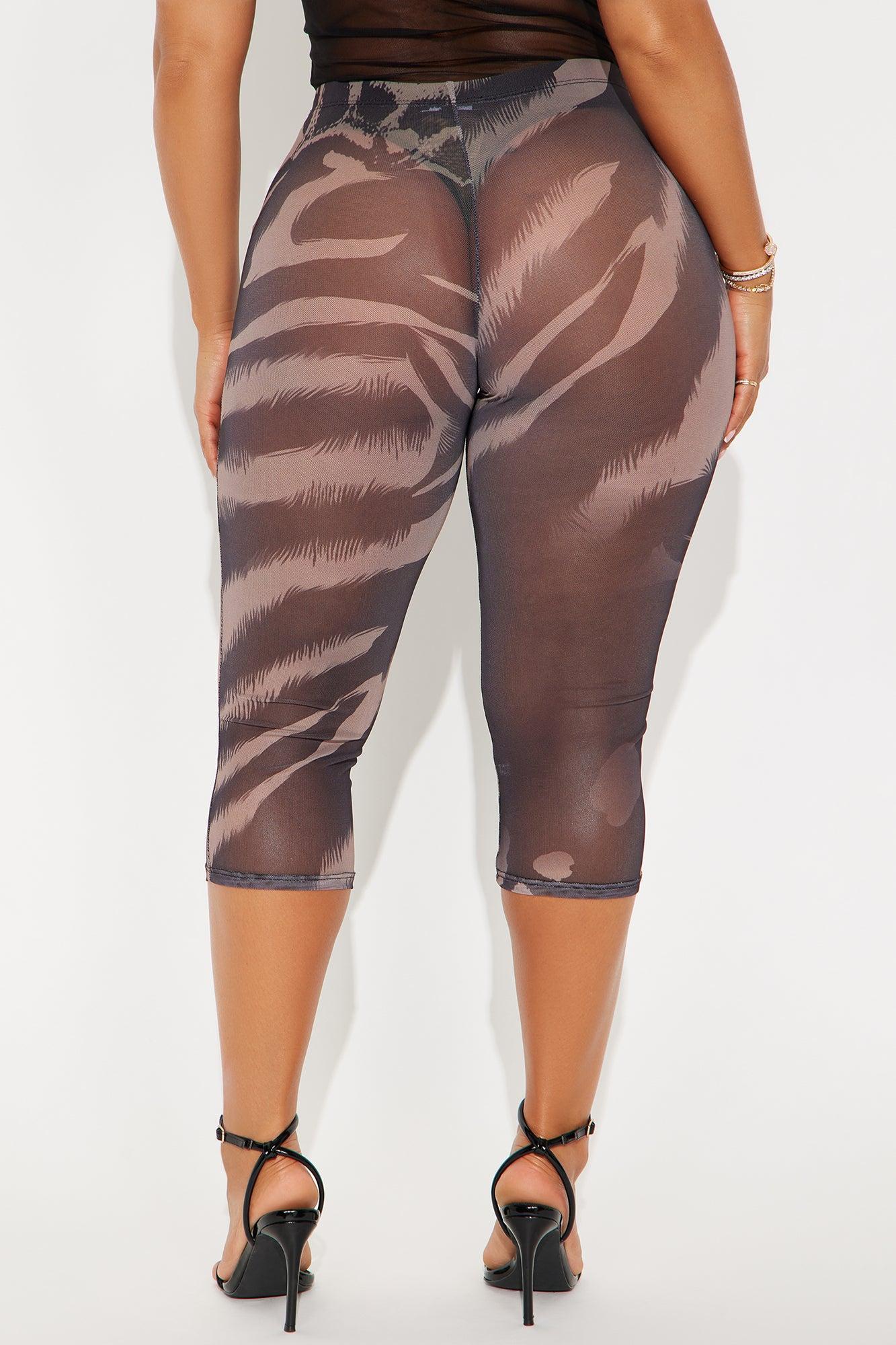 That's Too Hot Animal Print Mesh Capri Legging - Chocolate/Combo Female Product Image