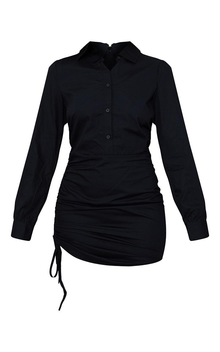 Black Fitted Ruched Side Shirt Dress Product Image