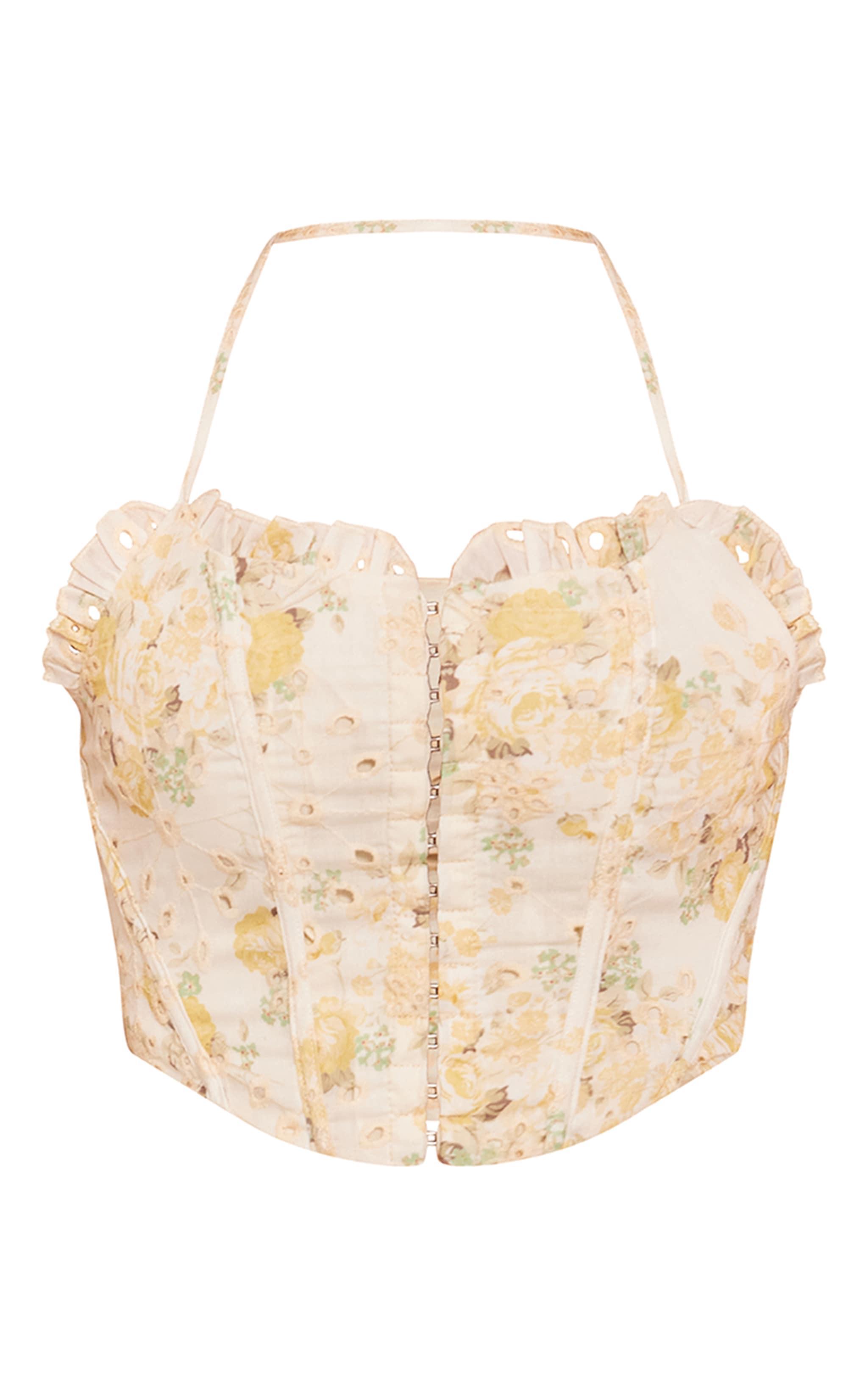 Cream Broderie Floral Boned Corset Product Image