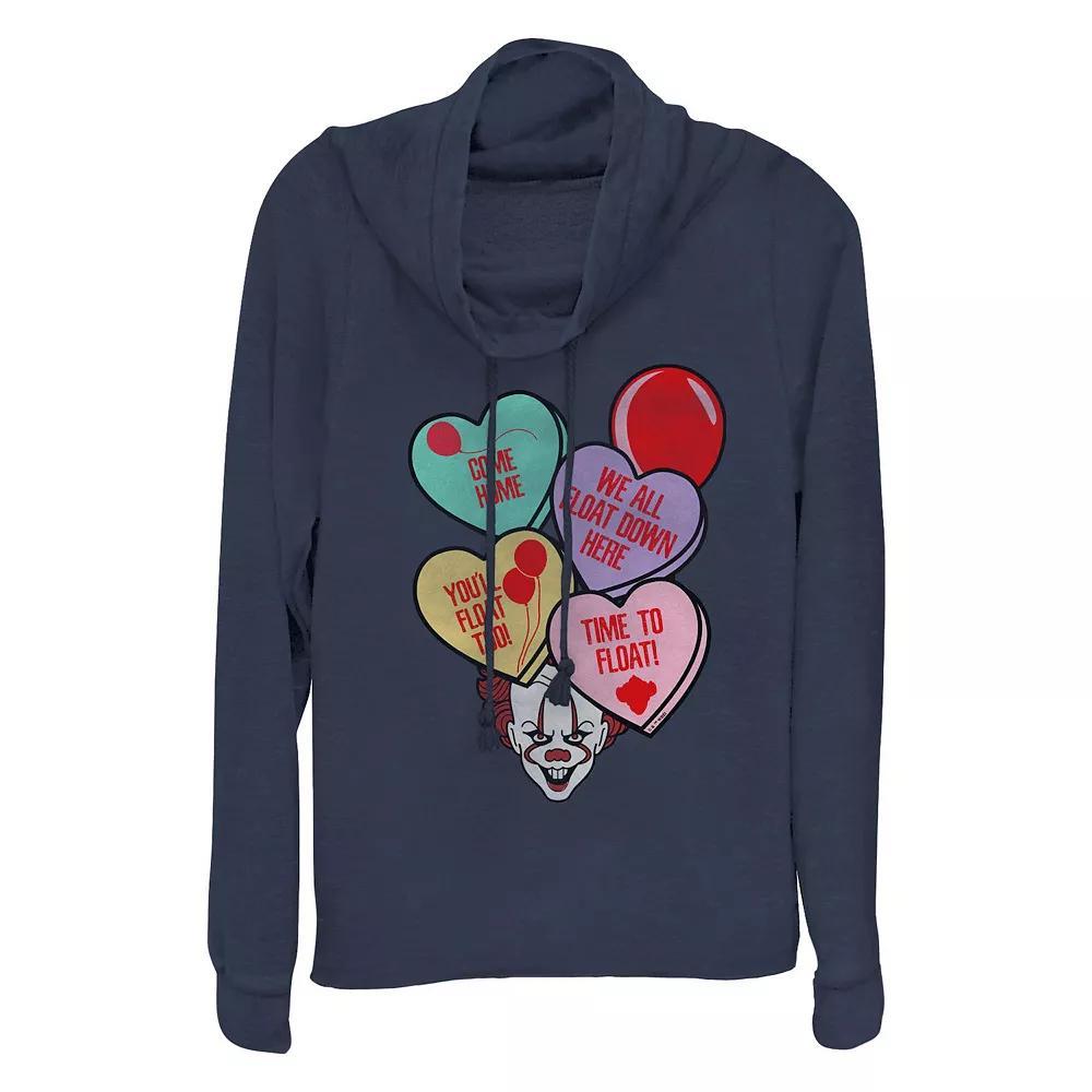 Plus Size IT Spooky Valentine's Day Candy Hearts Cowlneck Graphic Lightweight Long Sleeve, Women's, Size: 1XL, Blue Product Image