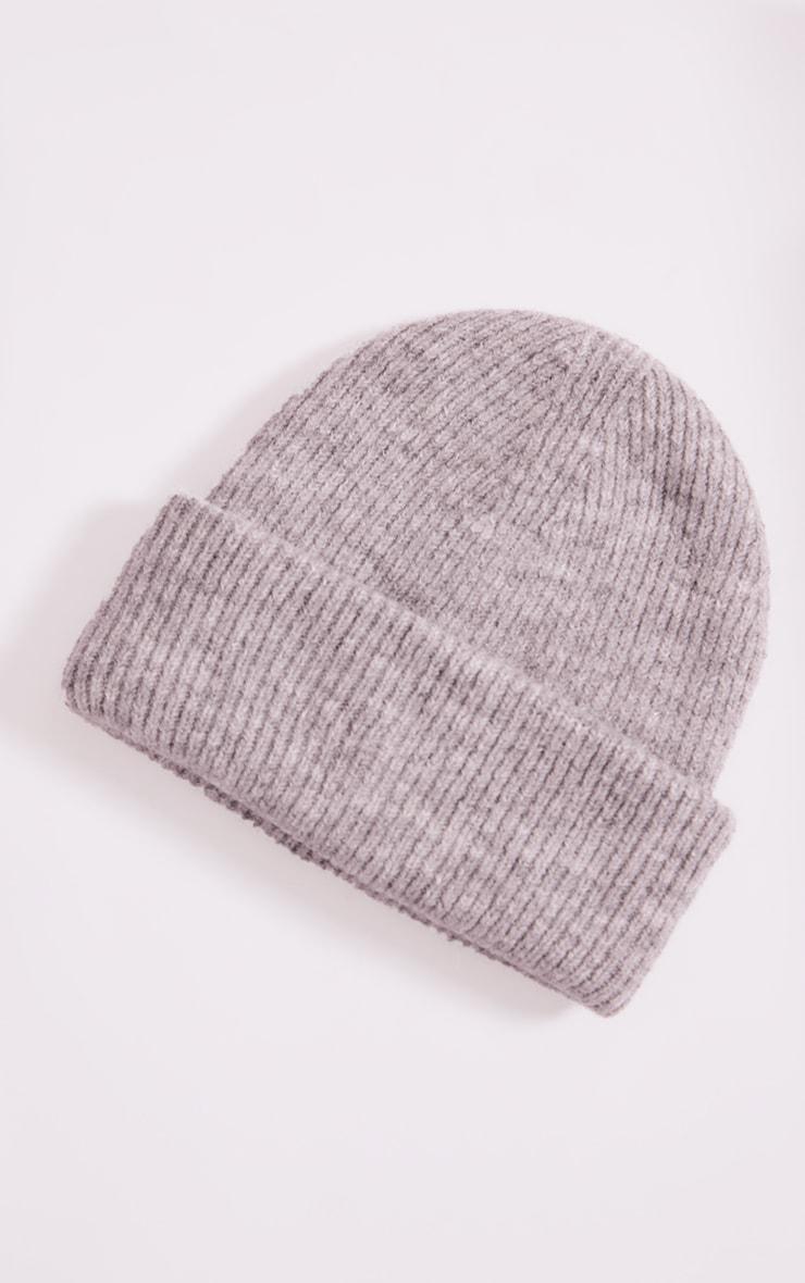 Grey Ribbed Knit Beanie Product Image