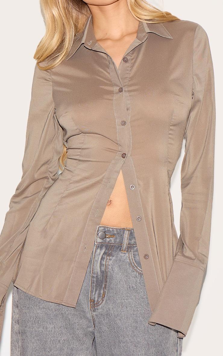 Brown Chiffon Fitted Shirt Product Image