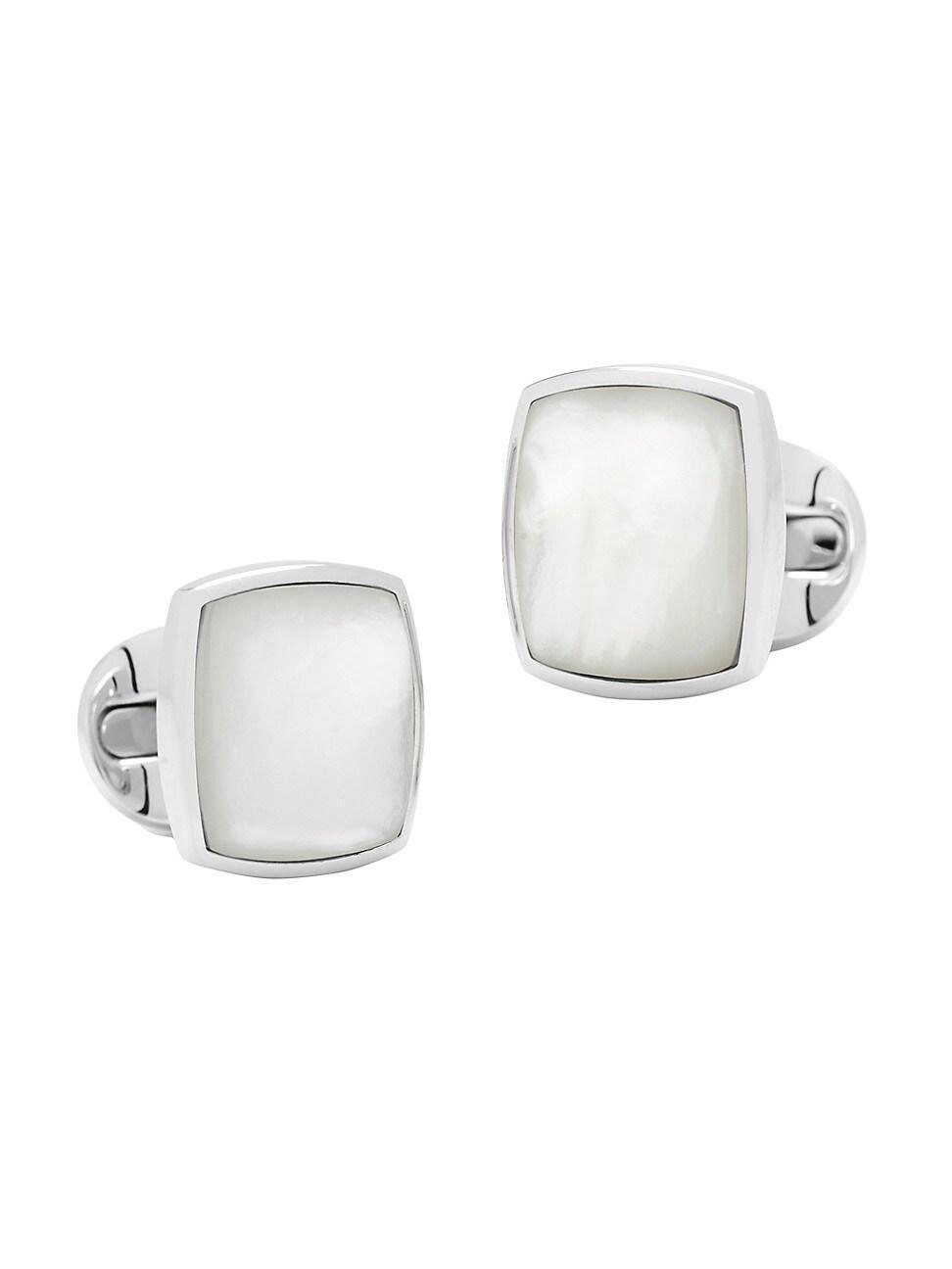 Mens Sterling Silver Classic Cushion Mother of Pearl Cufflinks Product Image