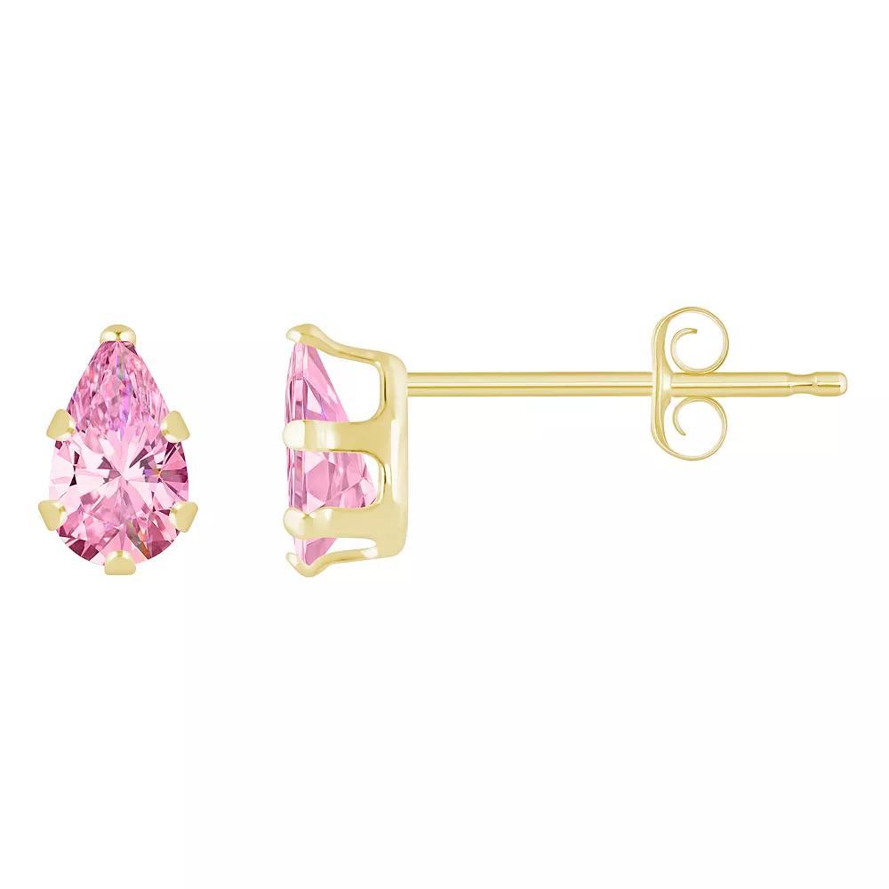 Celebration Gems 10k Gold Pear-Shape Cubic Zirconia Stud Earrings, Women's, Pink Product Image
