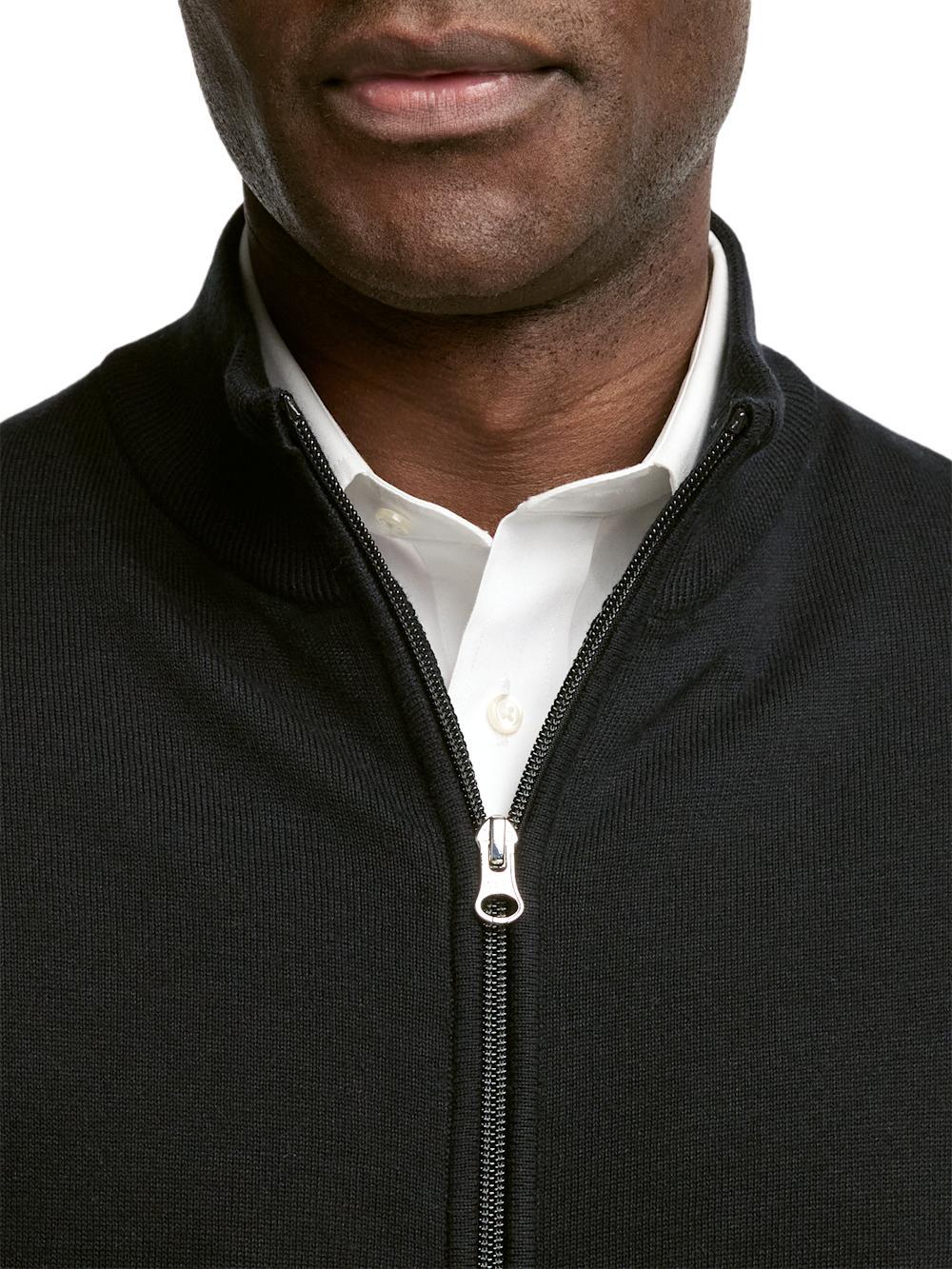 Cotton Full Zip Mock Neck Vest - Black Product Image