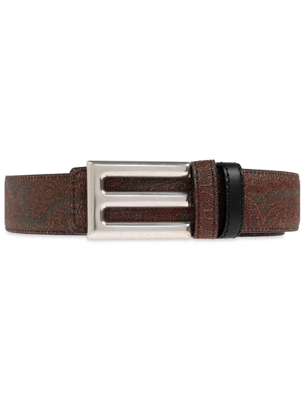 ETRO Paisley-print Leather Belt In Brown Product Image