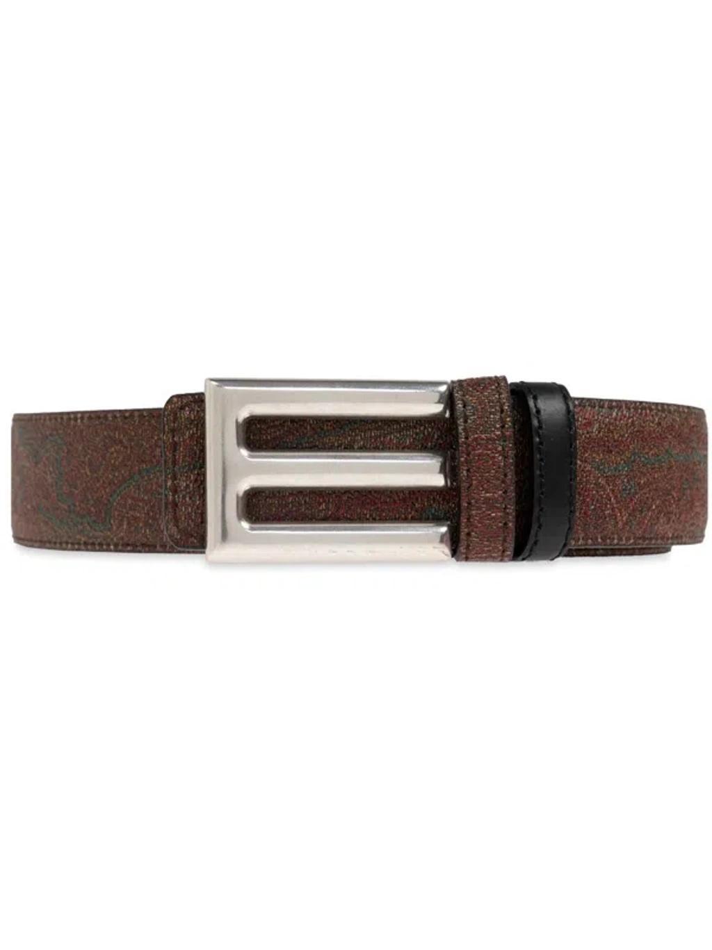 ETRO Paisley-print Leather Belt In Brown Product Image