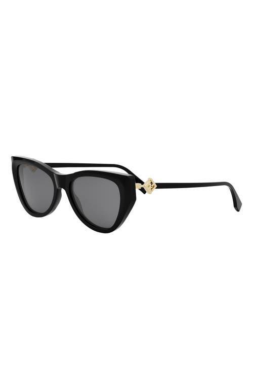 FENDI Ff Diamond Logo Acetate & Nylon Cat-eye Sunglasses In Shiny Black Smoke Product Image