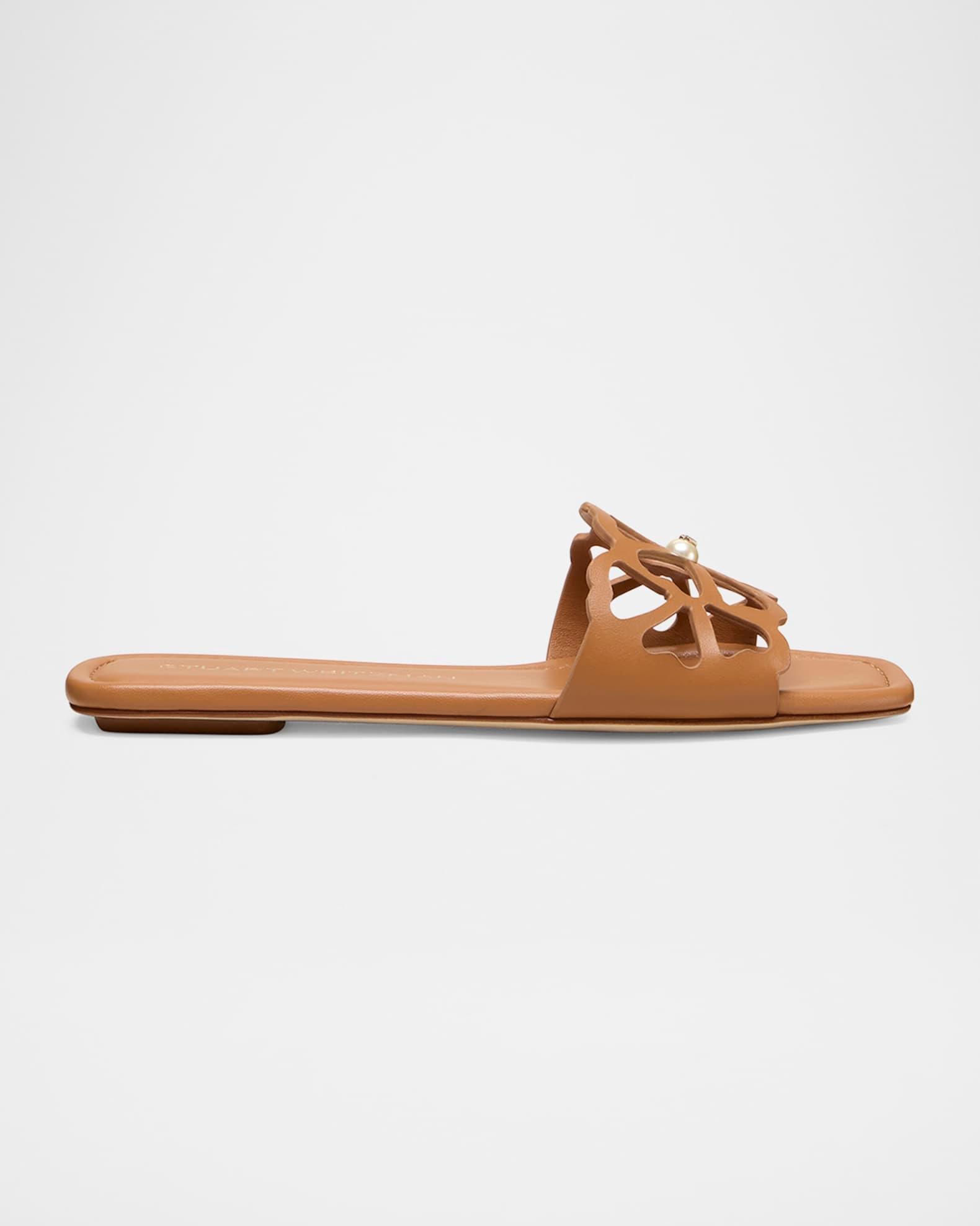 Jasmine Leather Cutout Flat Slide Sandals Product Image